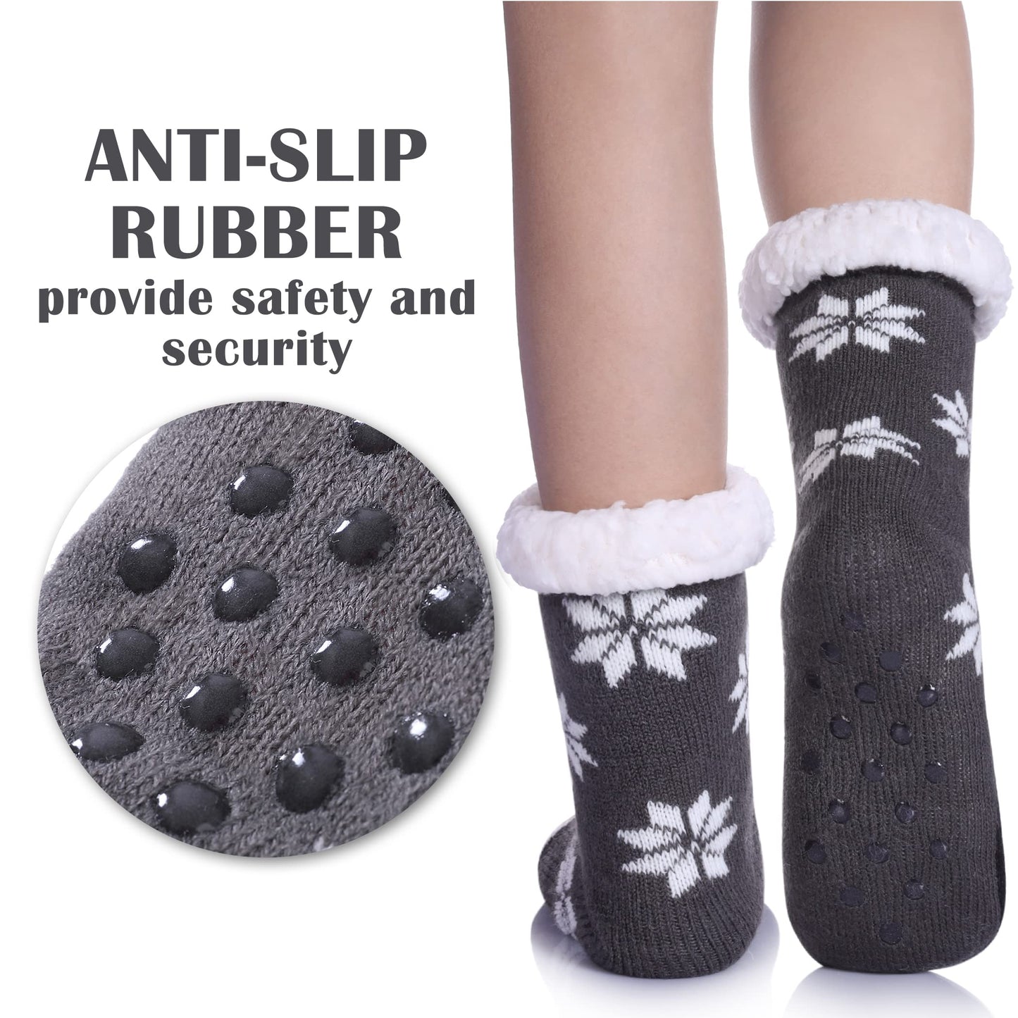 TRUEHAN Kids Girls Boys Slipper Socks Soft Thick Cozy Fuzzy Animal Anti-Slip Winter Thermal Christmas Socks Indoor (Snowflake Penguin, 4-7 Years) - Medaid International