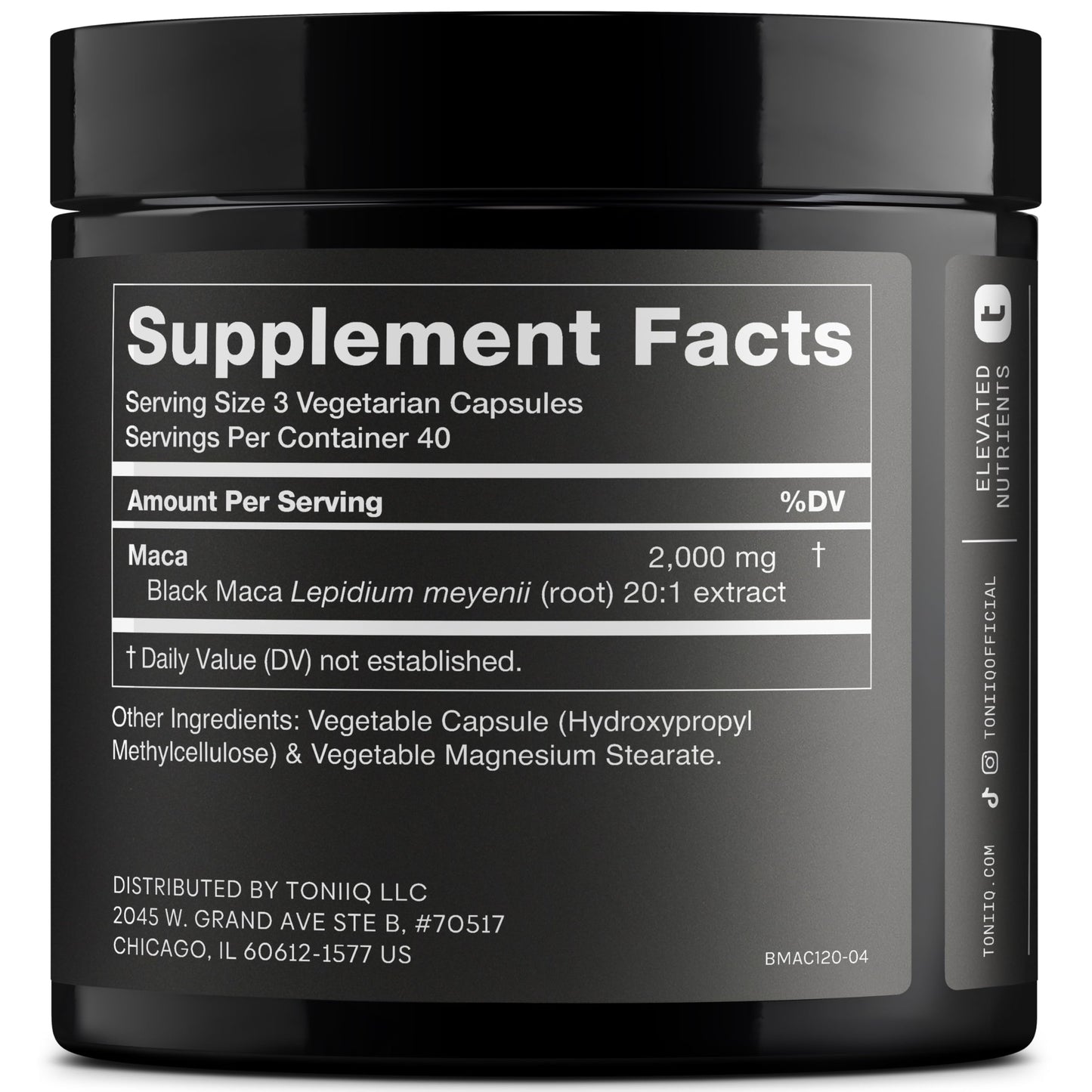 Black Maca Root - Ultra High Potency 20:1 Extract - Single Origin, Wildcrafted & Highly Concentrated - Third-Party Lab Tested - 120 Capsules - Medaid International