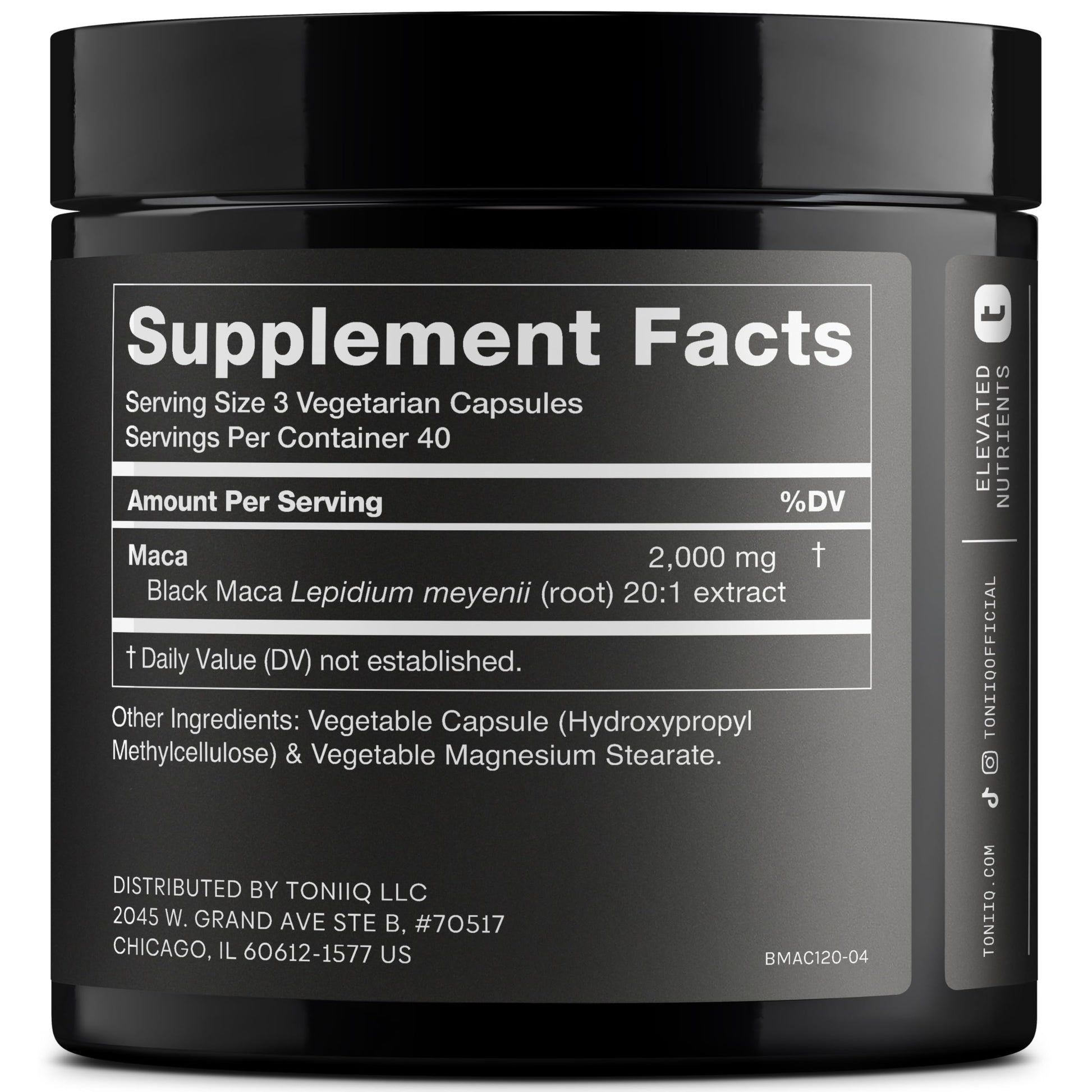 Black Maca Root - Ultra High Potency 20:1 Extract - Single Origin, Wildcrafted & Highly Concentrated - Third-Party Lab Tested - 120 Capsules - Medaid International