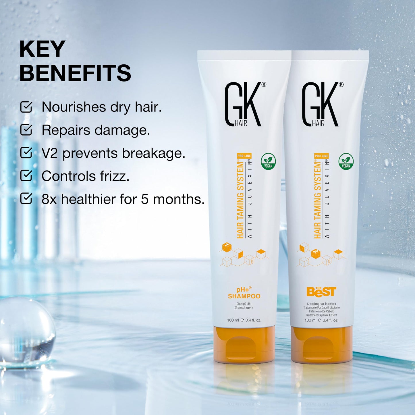 GK HAIR Global Keratin Professional Brazilian Keratin Hair Treatment Kit (100ml/3.4 Fl. Oz.) With PH shampoo- The Best Smoothing & Strengthening to make Hair Healthy - Formaldehyde free, Sulfate-free - Medaid International