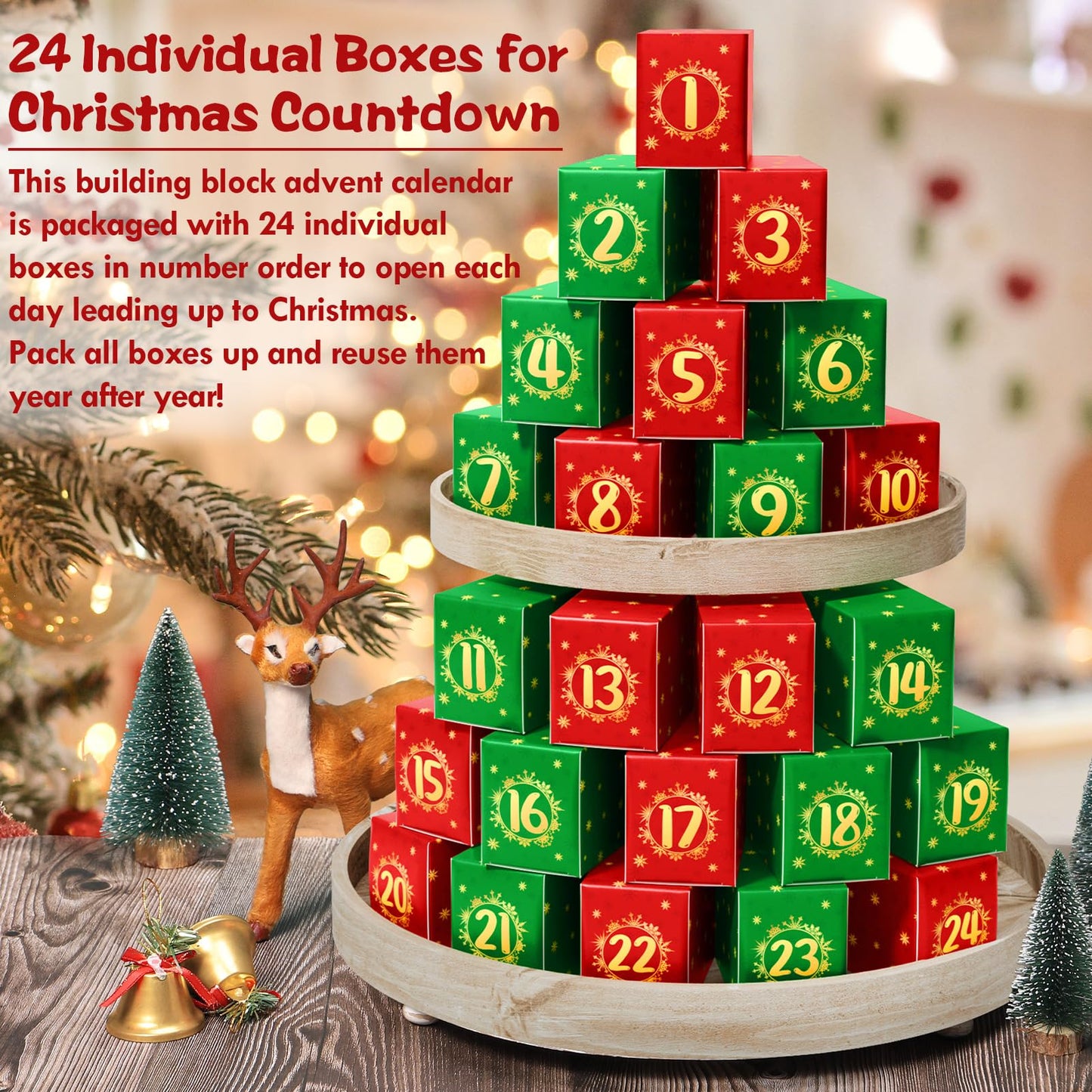 Advent Calendar 2025 for Kids Boys Girls, 24 Days Surprise Christmas Tree Building Blocks Christmas Countdown Calendar Gift Box with 1024 PCS Xmas Building Bricks Toy Decor for Teens Adults Women Men - Medaid International