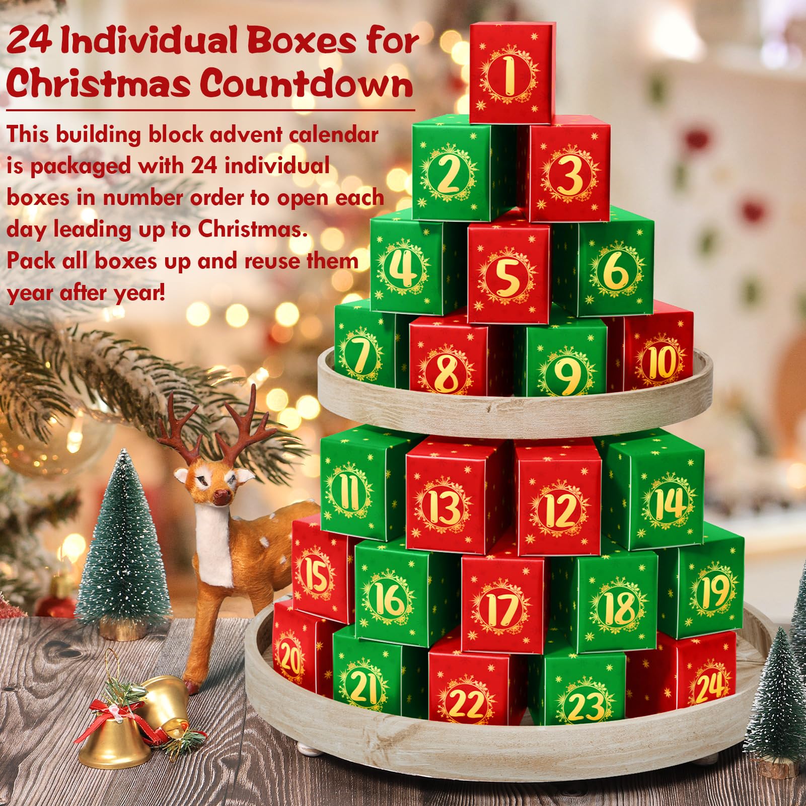 Advent Calendar 2025 for Kids Boys Girls, 24 Days Surprise Christmas Tree Building Blocks Christmas Countdown Calendar Gift Box with 1024 PCS Xmas Building Bricks Toy Decor for Teens Adults Women Men - Medaid International