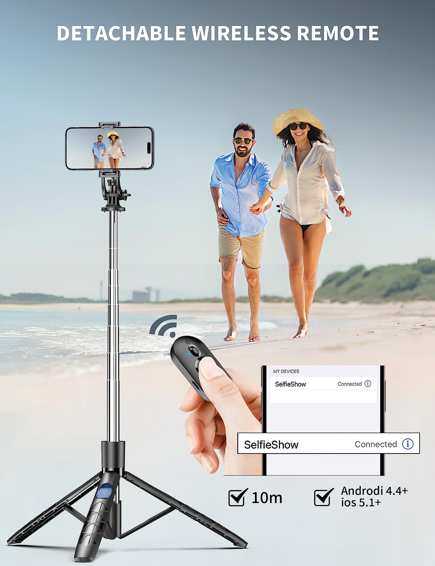 71" Phone Tripod & Selfie Stick, All in One Extendable Cell Phone Tripod with Wireless Remote, Tripods Stand for iPhone & Travel Selfie Stick 360° Rotation Compatible with iPhone Android, Camera - Medaid International