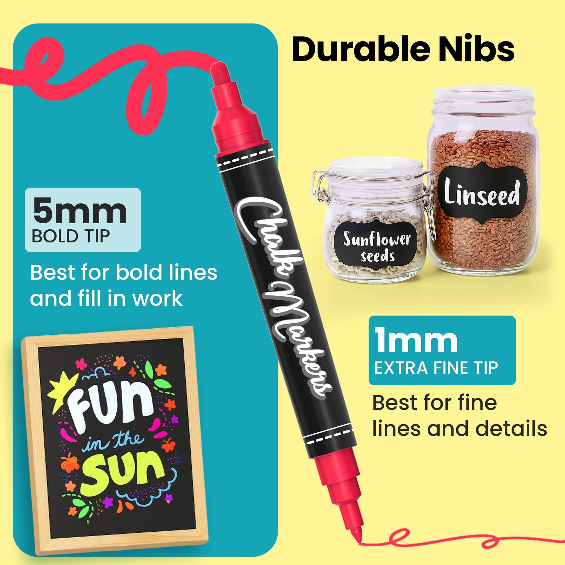 Chalkola Dual Tip Liquid Chalk Markers for Blackboard - (40 Pack, 1mm Fine Tip +5mm Bold) | Wet Erase, Erasable Chalkboard Markers, Chalk Pen for Signs, Car Windows, Wall Calendar, Glass, Board - Medaid International