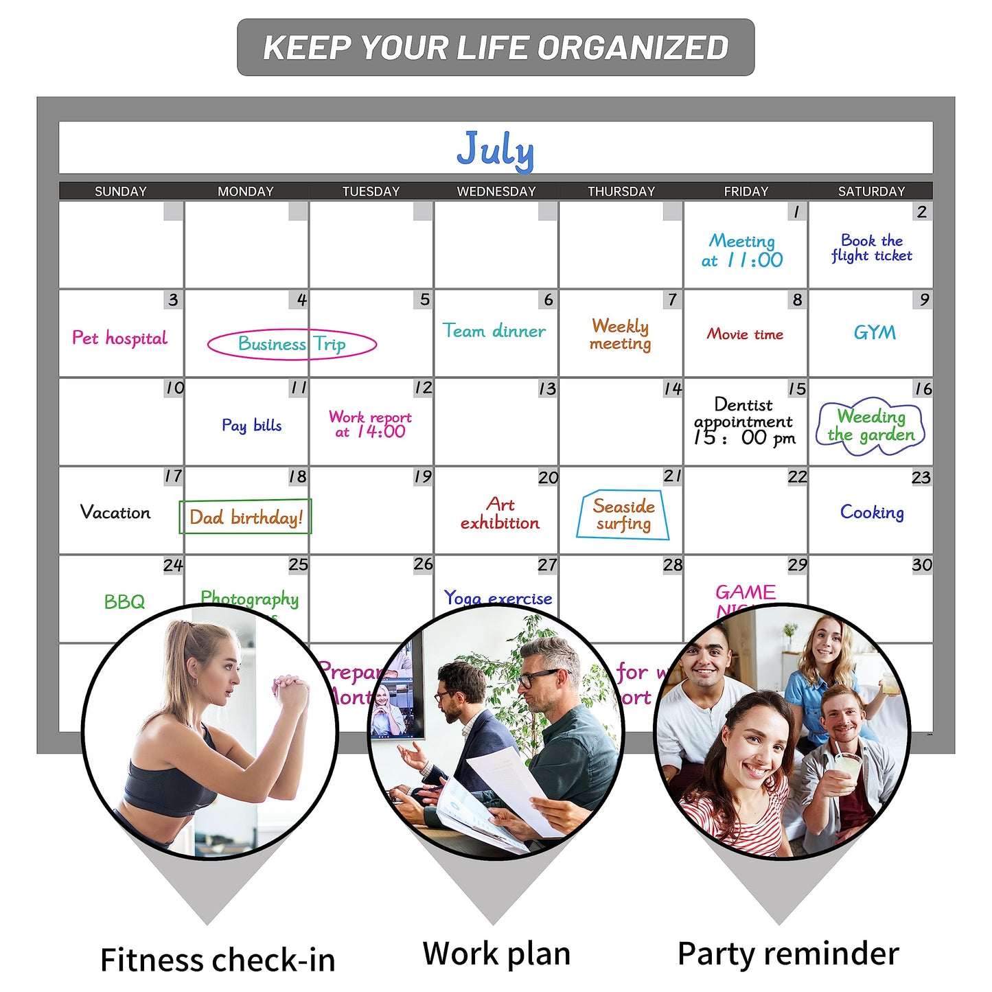 Large Dry Erase Calendar for Wall, Undated 1 Month Wall Calendar, 40" x 28" Erasable & Reusable Laminated Calendar, 10 Round Stickers, Great Layout Wall Calendar Monthly for Home Office School - Medaid International
