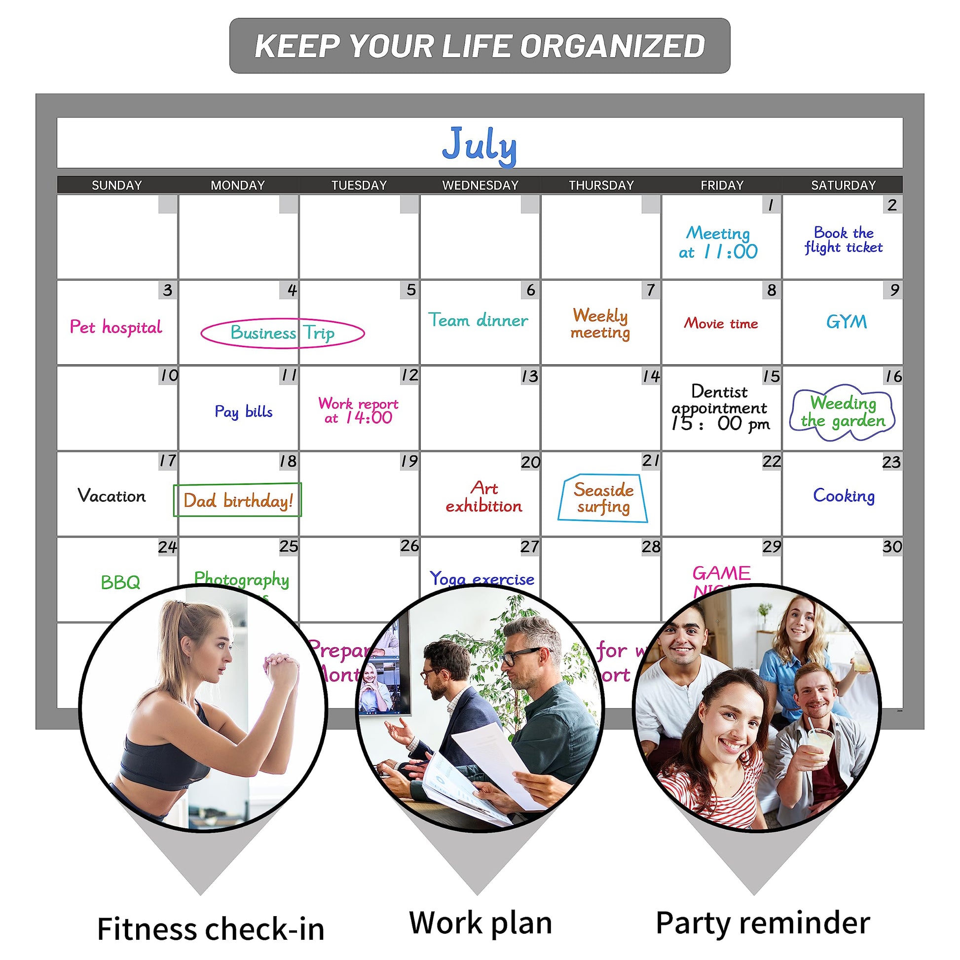 Large Dry Erase Calendar for Wall, Undated 1 Month Wall Calendar, 40" x 28" Erasable & Reusable Laminated Calendar, 10 Round Stickers, Great Layout Wall Calendar Monthly for Home Office School - Medaid International