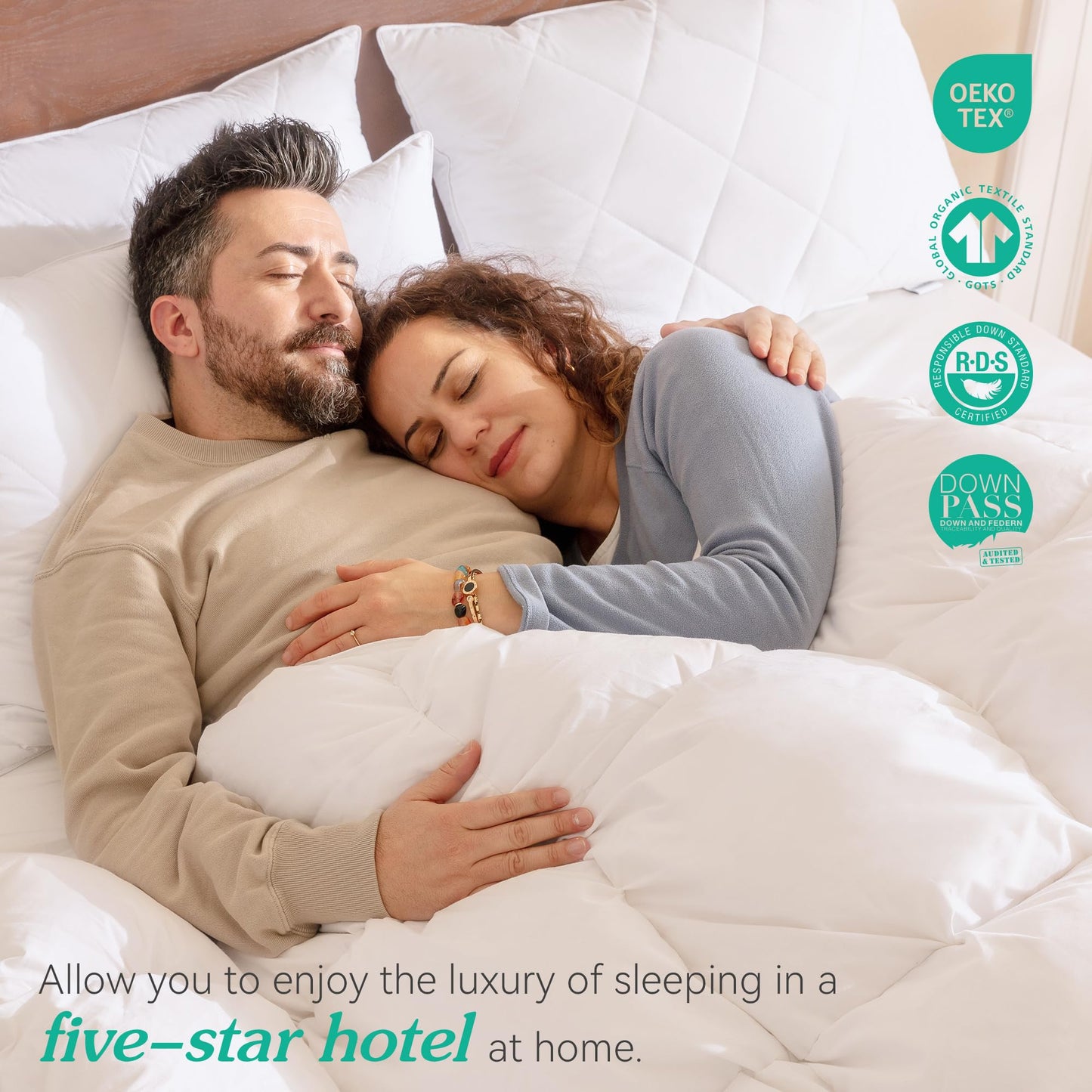 Three Geese White Goose Feather Pillows Queen/Standard Size Set of 1- Soft 600 Thread Count 100% Cotton, Medium Firm,Soft Support, White Solid - Medaid International