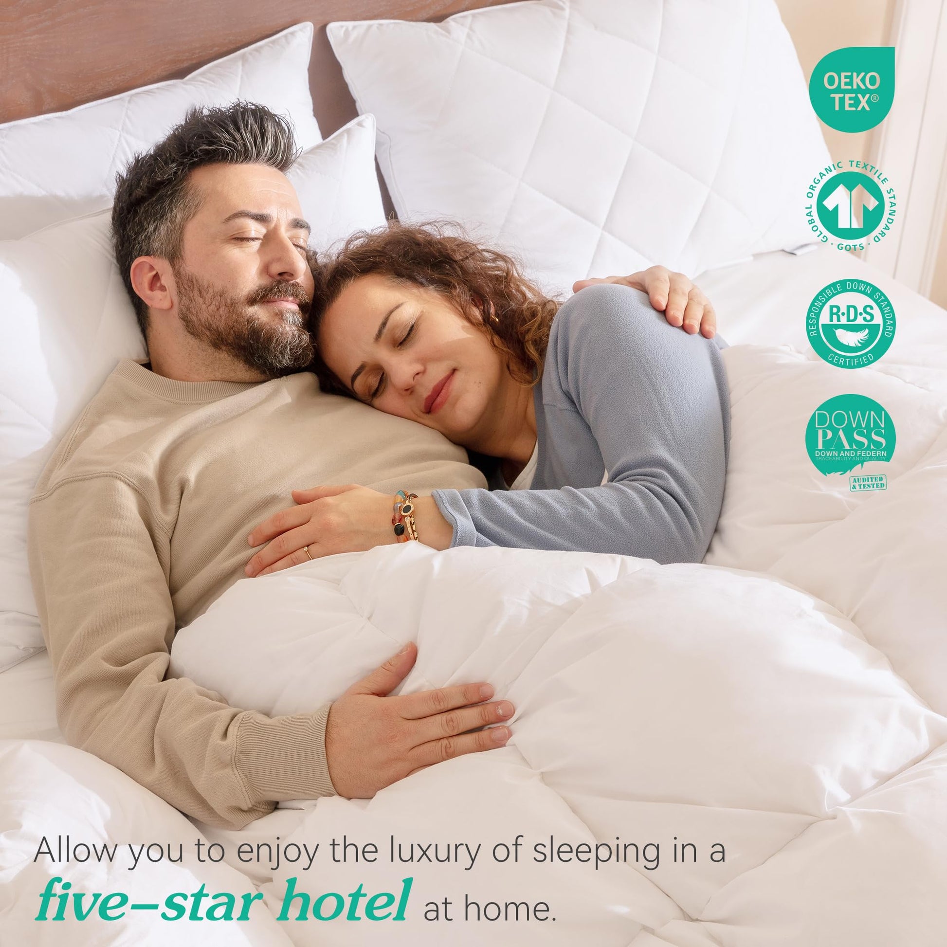 Three Geese White Goose Feather Pillows Queen/Standard Size Set of 1- Soft 600 Thread Count 100% Cotton, Medium Firm,Soft Support, White Solid - Medaid International