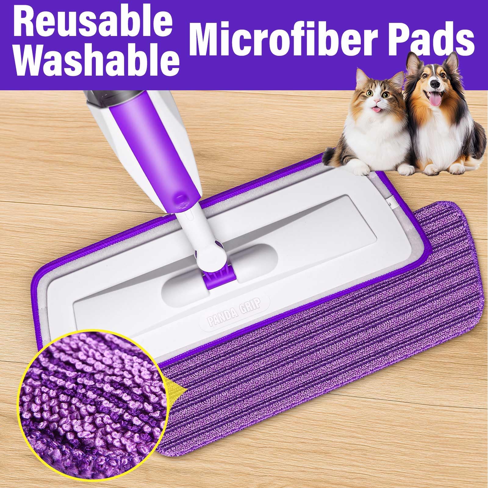 Spray Mops for Floor Cleaning Floor Mop with a Refillable Spray Bottle and 3 Washable Microfiber Pads Home or Commercial Use Dry Wet Flat Mop for Hardwood Laminate Wood (Purple) - Medaid International