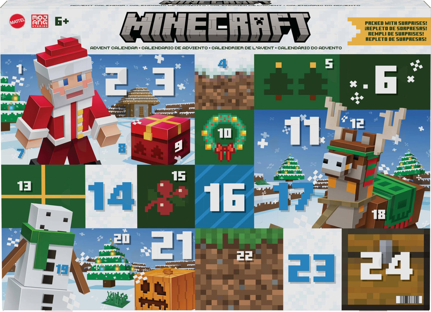 Mattel Minecraft Advent Calendar with 3 Action Figures, 17 Accessories & 4 Stickers, 24 Daily Surprises Include 3.25-inch Santa & More - Medaid International