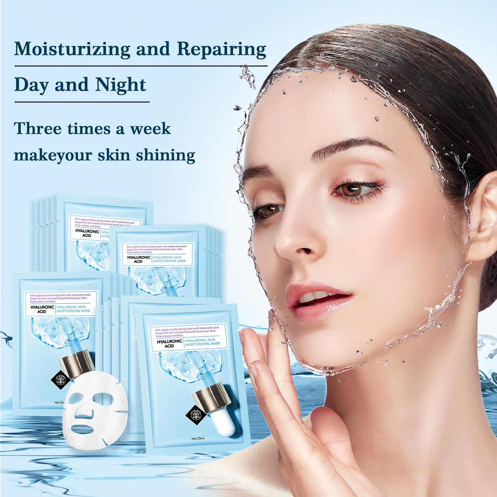 Face Mask Skin Care Hydrating Anti Aging Facial Mask Hyaluronic Acid Sheet Pack Deep Moisturizing Hydration Facemask Sheets for Women SkinCare Beauty Smoothing Rejuvenating Growing Gifts10 Sheets - Medaid International