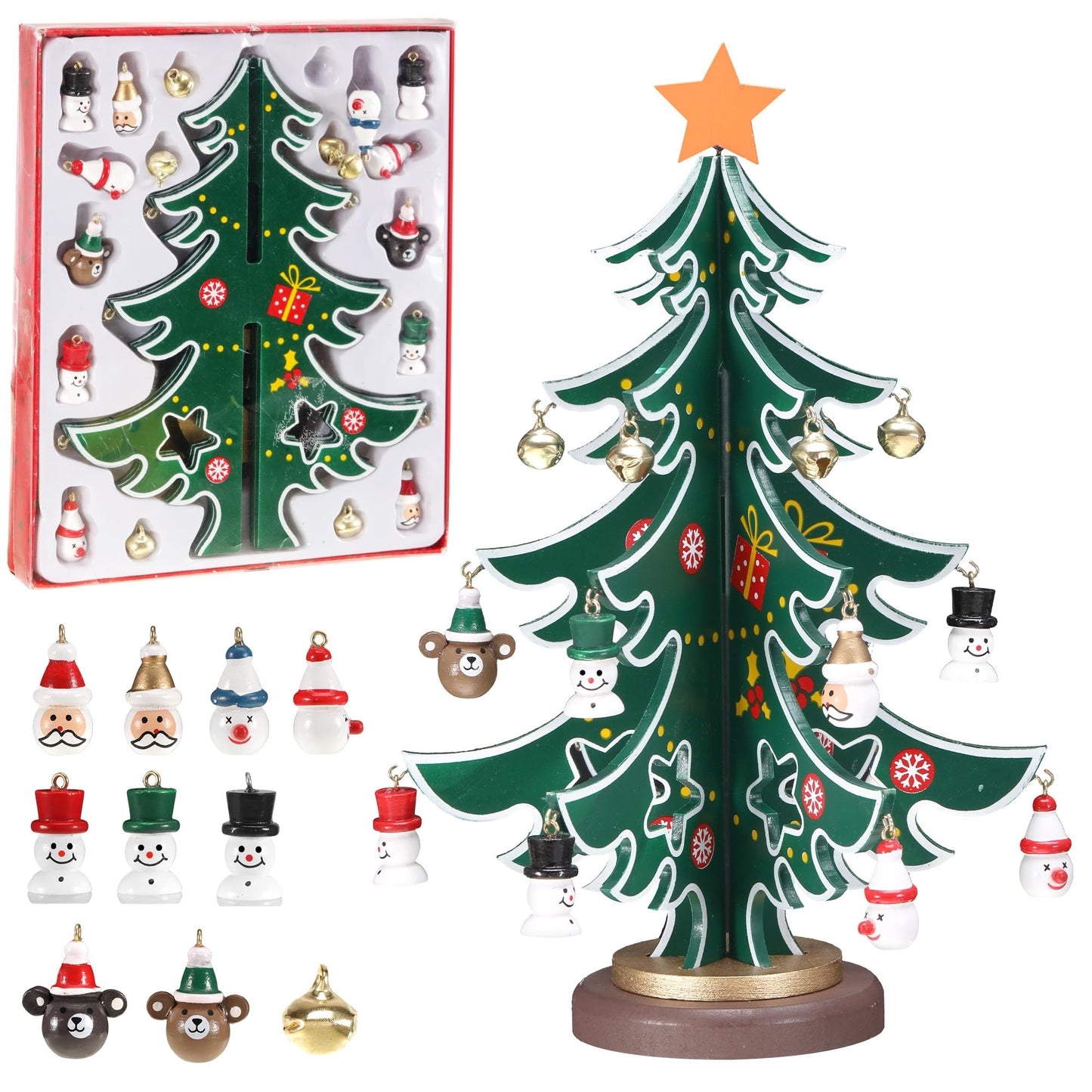 Advent Calendar 2025 Wooden Christmas Tree with 18 Ornaments Tree Christmas Calendar for Children Table Decoration Mini Christmas Tree Pendant for Adults Boys Girls Small Advent Calendar - Medaid International