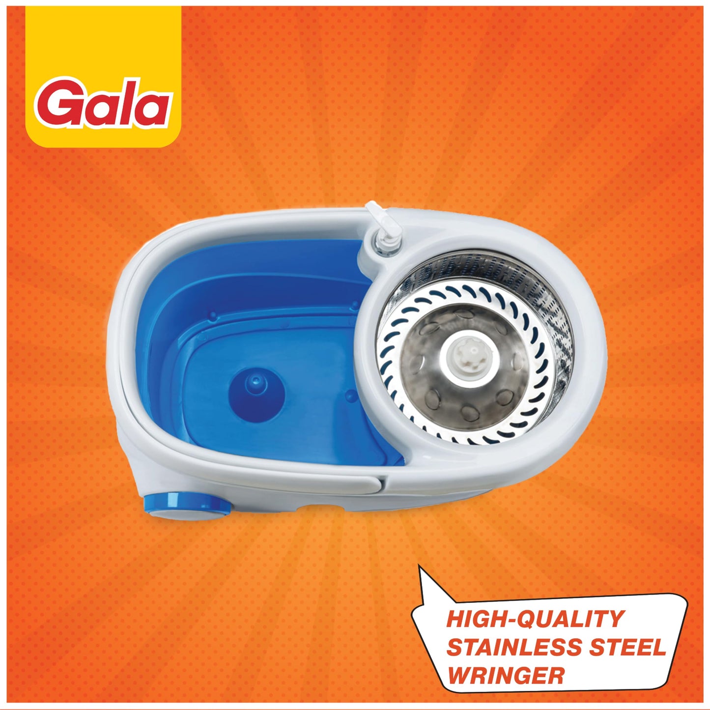 Gala Jet Spin Mop, Steel Winger & Big Wheels, 2 Microfiber Refills, Floor Cleaning Mop Stick with Bucket, pocha for Floor Cleaning, Mopping Set (White and Blue) - Medaid International