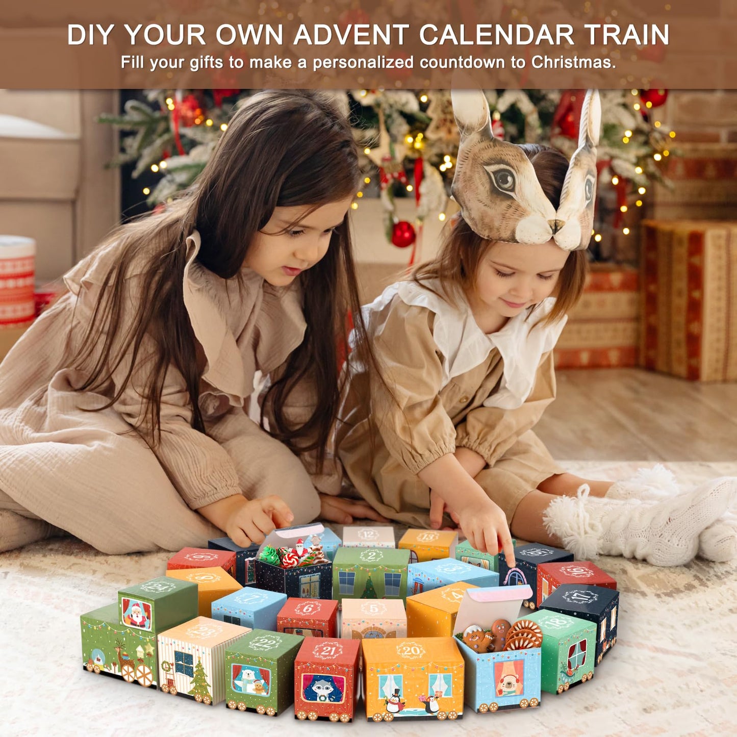 24 Empty Advent Calendar Boxes to Fill, DIY Christmas Train Advent Calendar Boxes, Personalized Advent Calendars Christmas Countdown Gift Boxes for Kids Adults, XMAS Decor - Unique Train Shaped - Medaid International