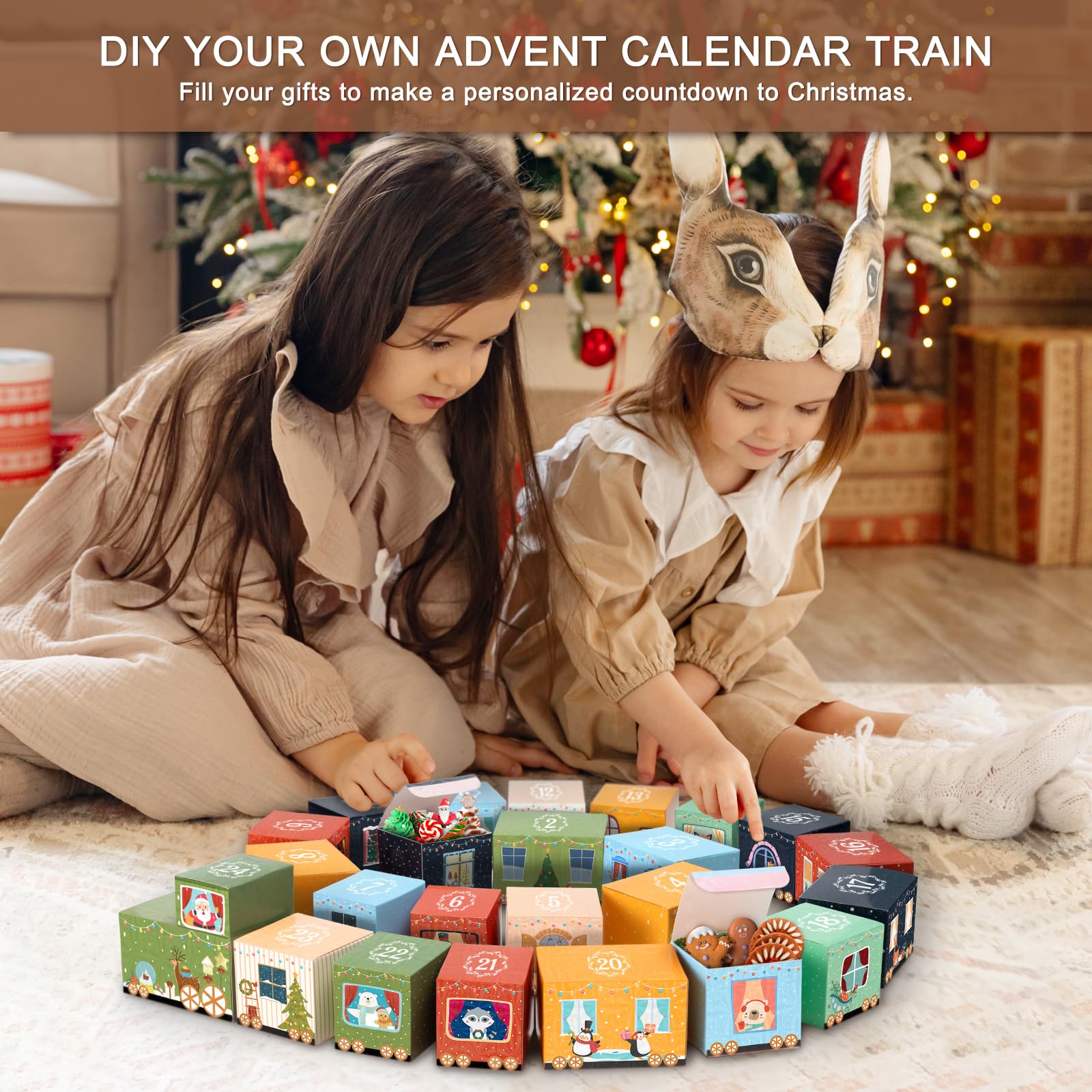 24 Empty Advent Calendar Boxes to Fill, DIY Christmas Train Advent Calendar Boxes, Personalized Advent Calendars Christmas Countdown Gift Boxes for Kids Adults, XMAS Decor - Unique Train Shaped - Medaid International