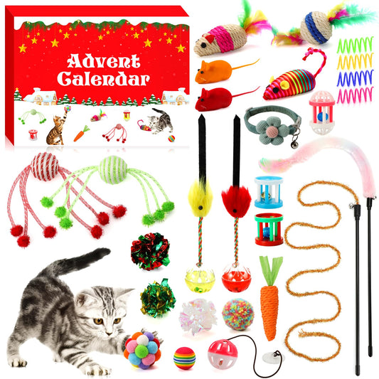 GWAHSA Cat Advent Calendar 2025, 24 Days Christmas Countdown Calendar with Assorted Interactive Cat Toys for Indoor Kitten Cats Pet Surprise Xmas Gifts for Cat Lovers Women - Medaid International