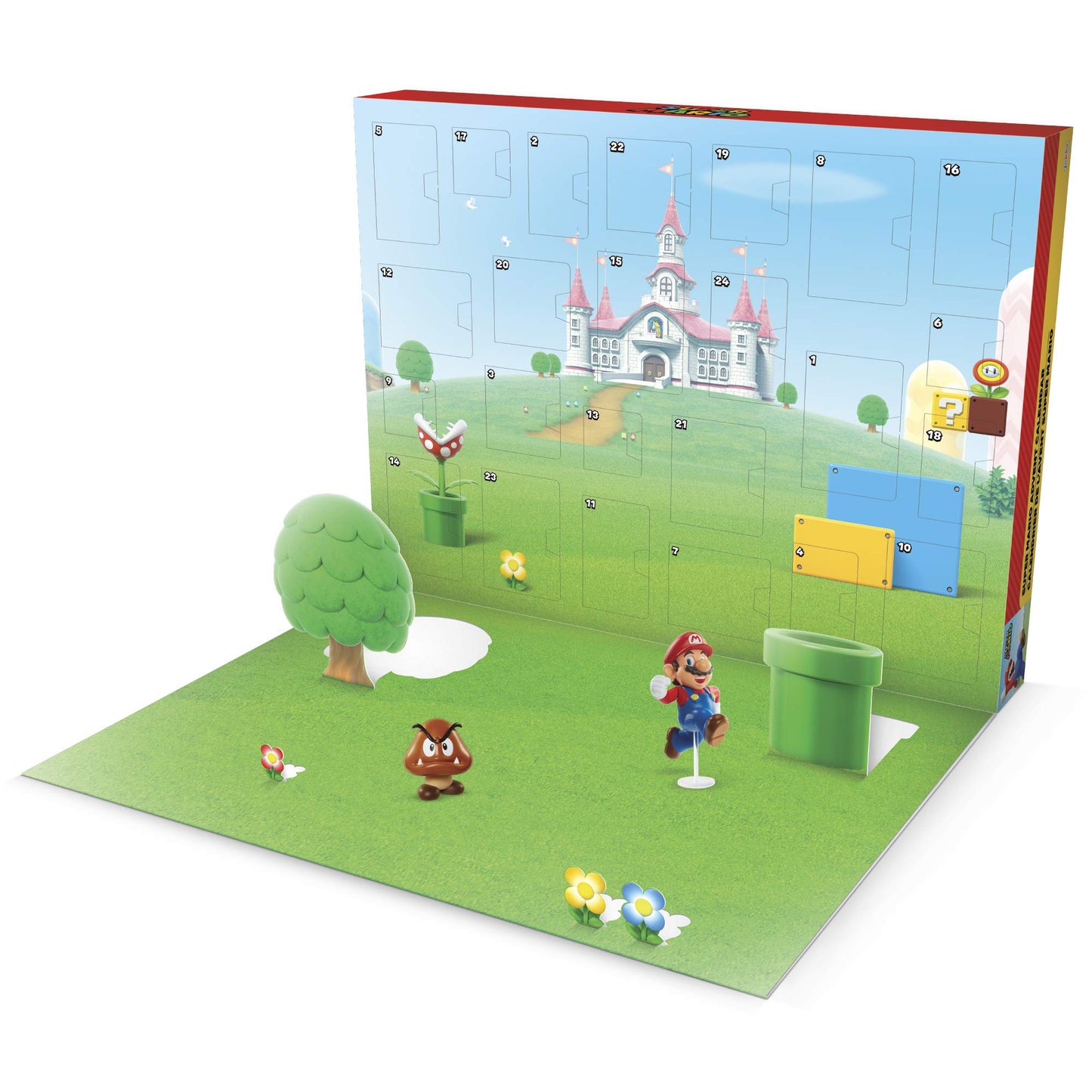 SUPER MARIO Nintendo Advent Calendar Christmas Holiday Calendar with 17 Articulated 2.5” Action Figures & 7 Accessories, 24 Day Surprise Countdown with Pop-Up Environment [Amazon Exclusive] - Medaid International