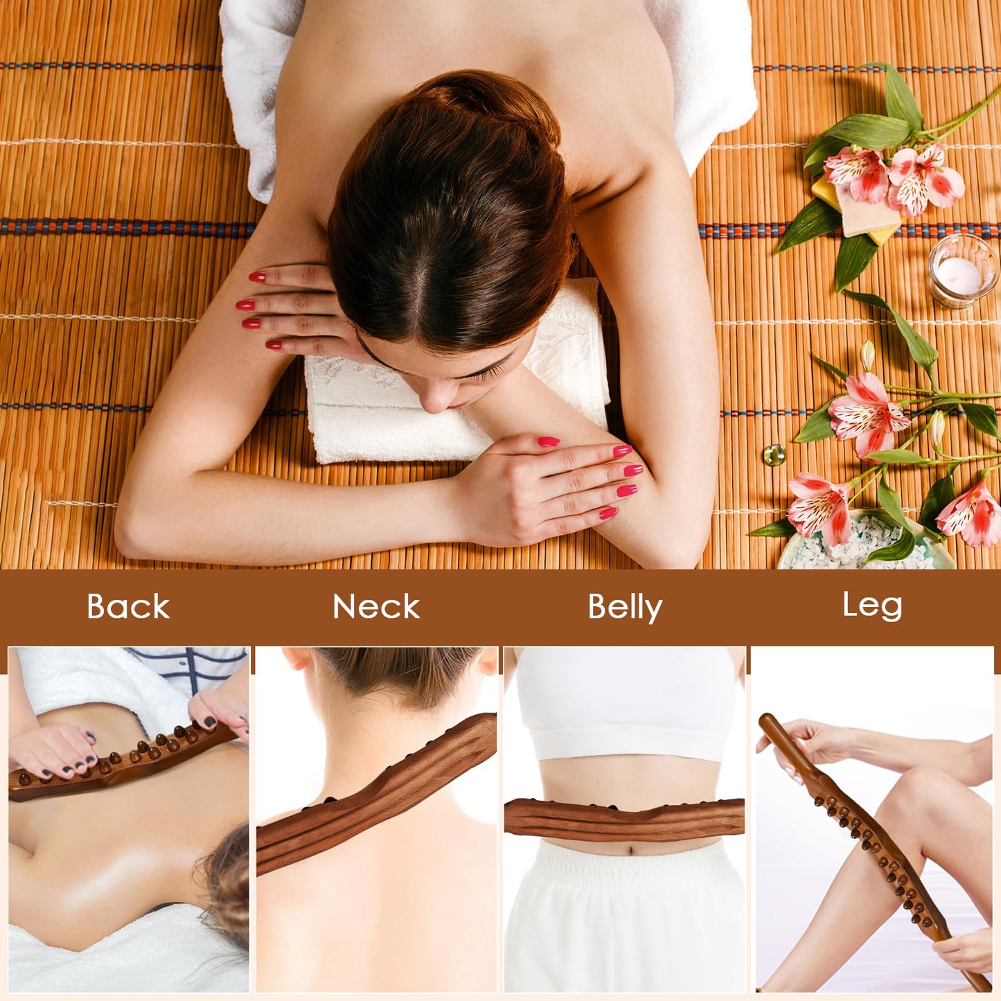Amagogo Wooden Gua Sha Tools Double Row Manual Massage Tool with Acupressure Massage Points Wood Therapy Massage Tools Handheld Guasha Scraping Stick for Household SPA Salon Body Legs Back Shoulder - Medaid International