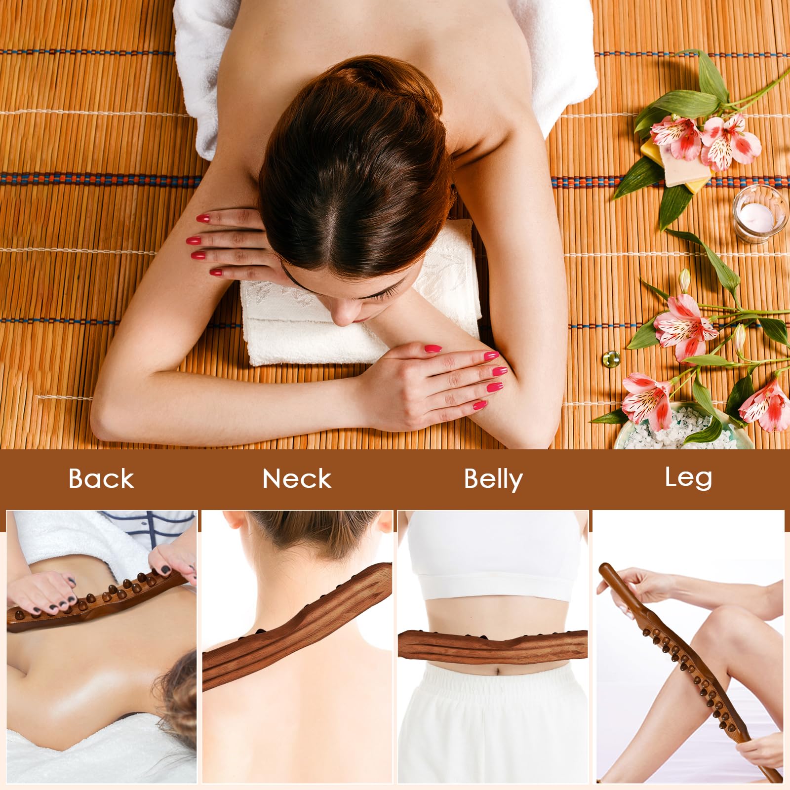 Amagogo Wooden Gua Sha Tools Double Row Manual Massage Tool with Acupressure Massage Points Wood Therapy Massage Tools Handheld Guasha Scraping Stick for Household SPA Salon Body Legs Back Shoulder - Medaid International