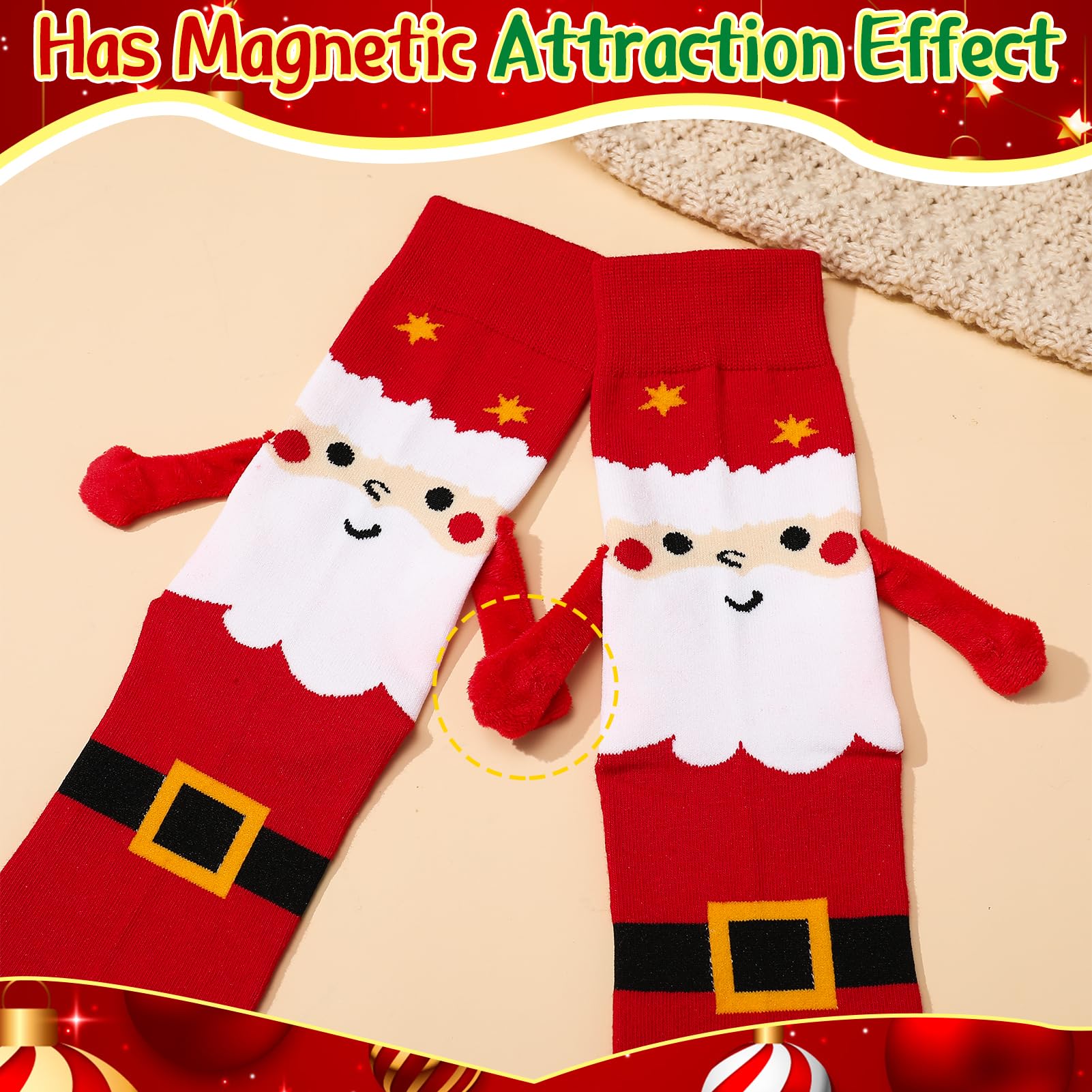 Jspupifip 2 Pairs Funny Holding Hands Christmas Socks Magnetic Holding Hands Socks Xmas Gifts for Women and Men - Medaid International