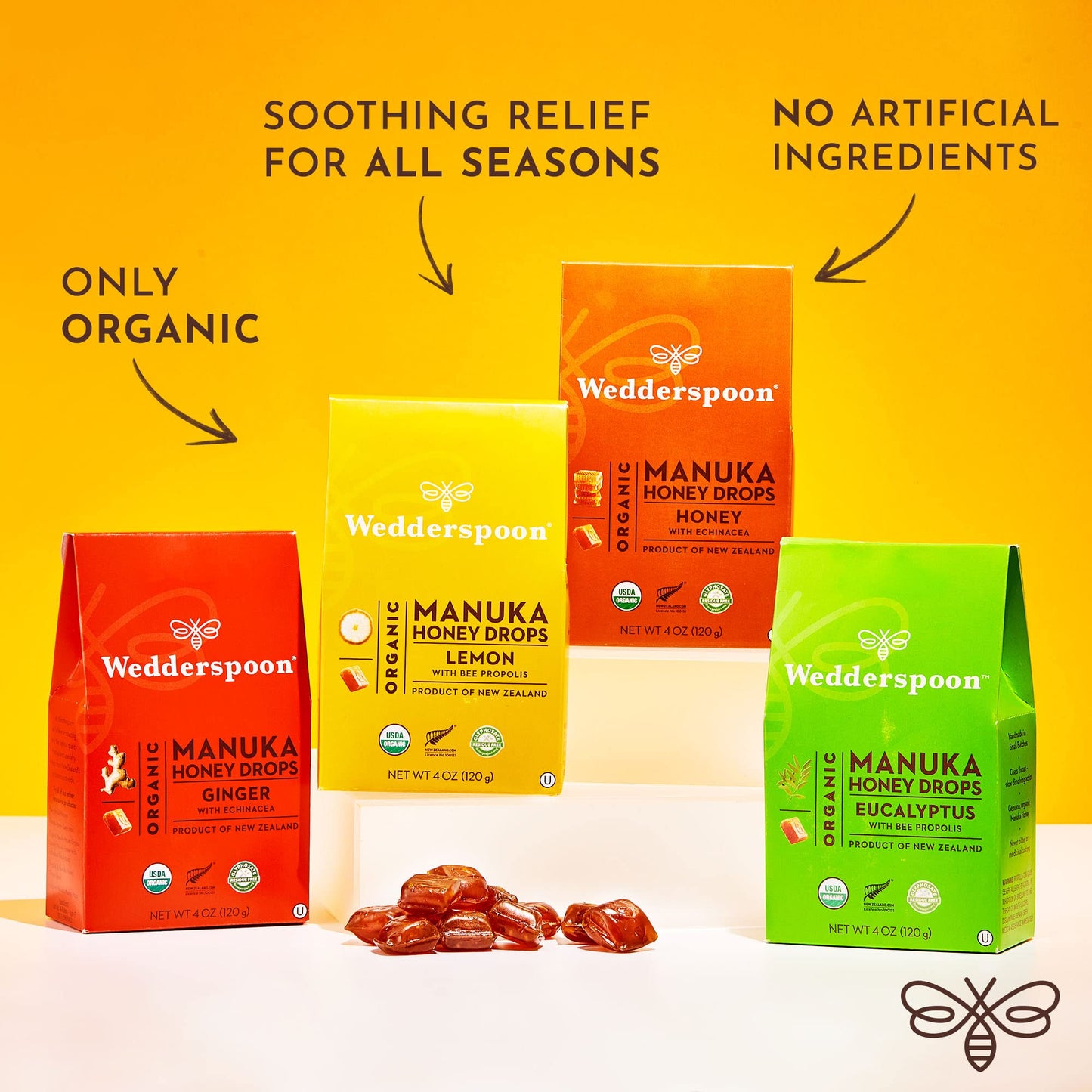 Wedderspoon Organic Manuka Honey Drops, Ginger & Echinacea, 20 Count (Pack of 1) | Genuine New Zealand Honey | Perfect Remedy For Dry Throats - Medaid International