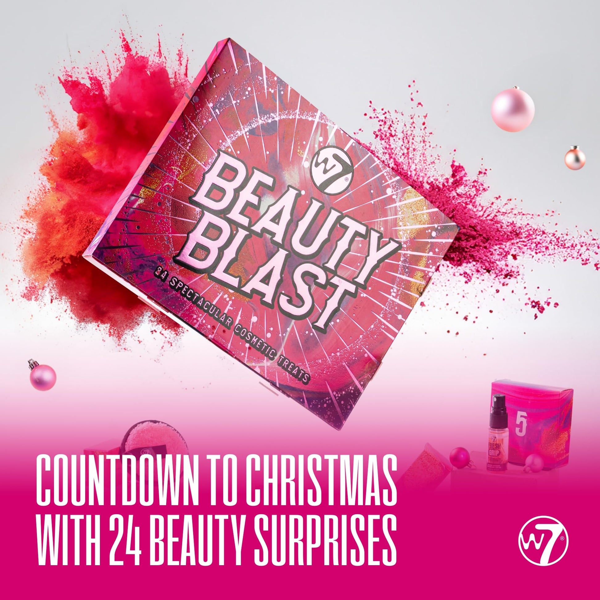 W7 Beauty Blast - Makeup Advent Calendar 2025 - Beauty & Cosmetic Calendar - Individually Boxed Makeup & Cosmetic Surprises For the 24 Days to Christmas - Cruelty Free Gifting - Medaid International
