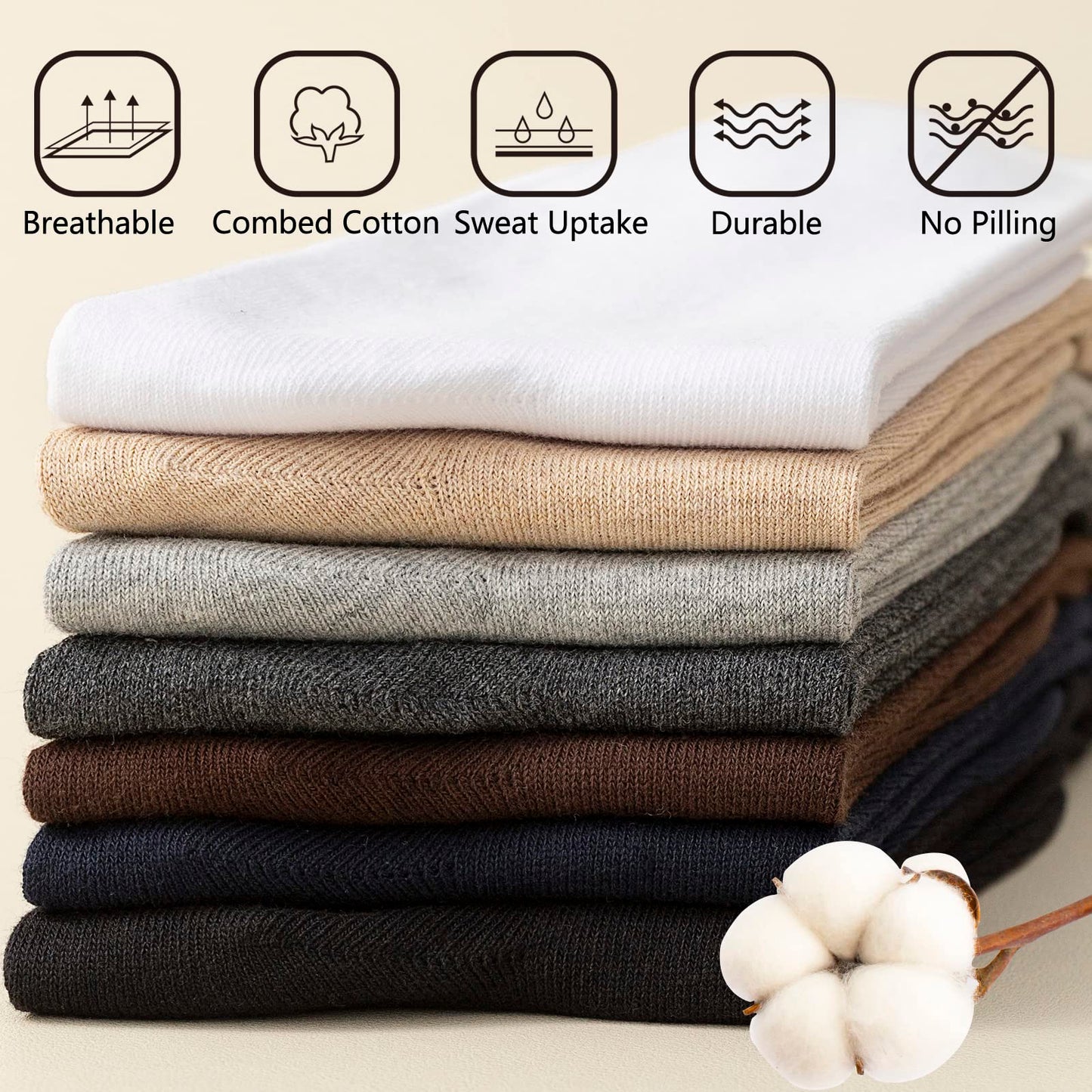 PUJANE Men's Dress Socks 5 Pairs Mens Cotton Calf Business Formal Soft Breathable Long Crew Casual Socks (Black Size L) - Medaid International