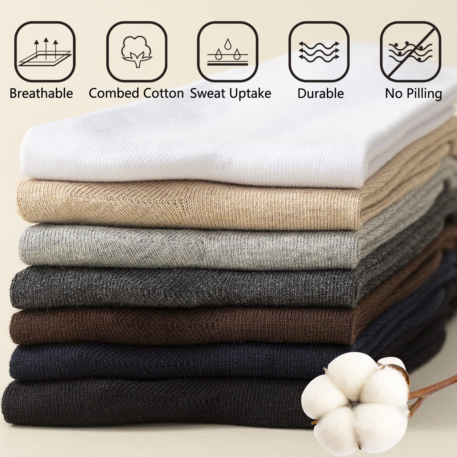 PUJANE Men's Dress Socks 5 Pairs Mens Cotton Calf Business Formal Soft Breathable Long Crew Casual Socks (Black Size L) - Medaid International