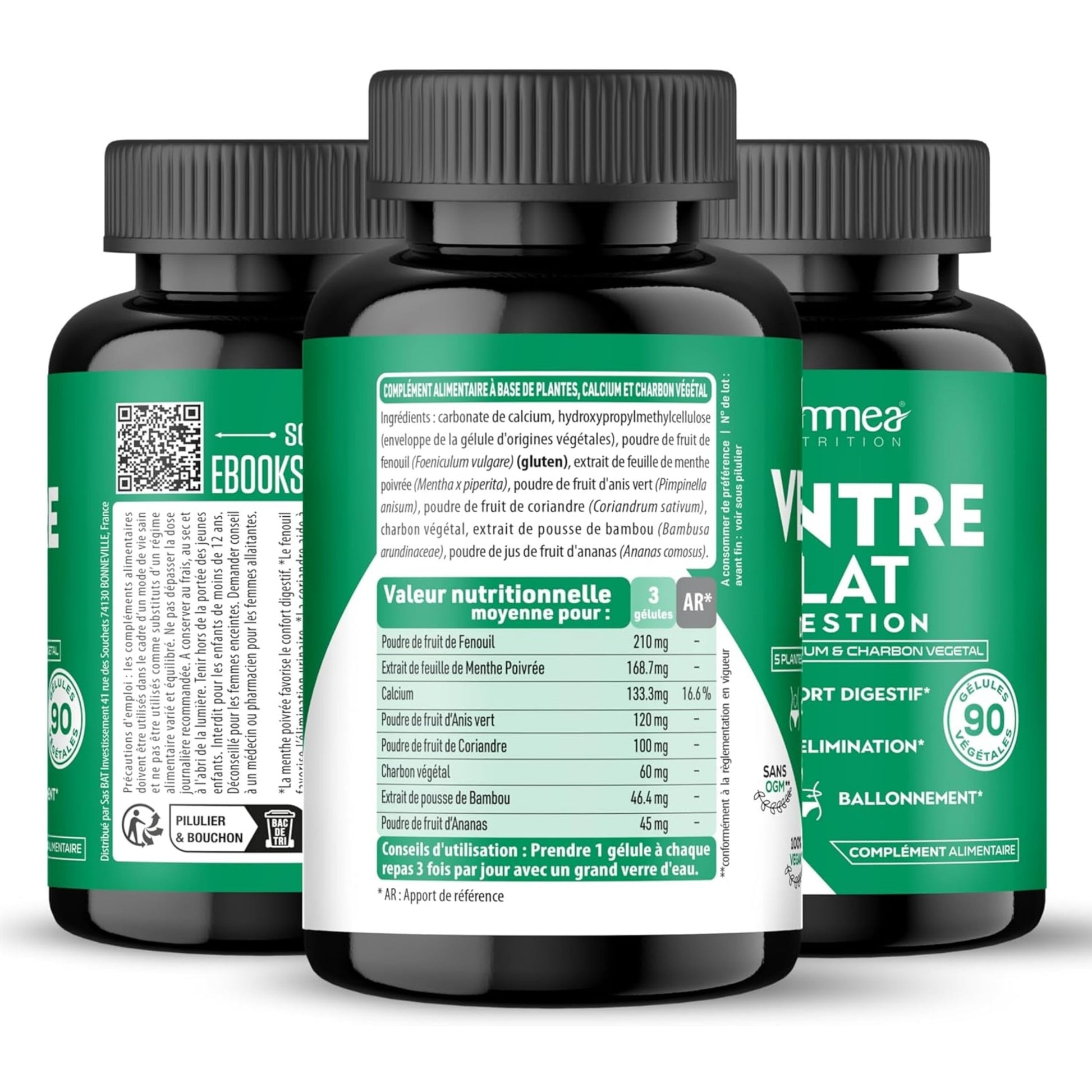 Ventre plat BIO digestion minceur extra fort-Perte de poids rapide et efficace-Coupe faim puissant-Brûle graisse- Drainant-Amincissant-Charbon végétal-90 gélules - Medaid International
