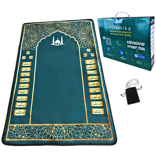 Islamika Electronic Prayer Mat - Smart Interactive Prayer Rug - Ideal for New Converts and Those Learning or Perfecting Their Prayer - Comes with Islamic Prayer Beads (R Green) - Medaid International