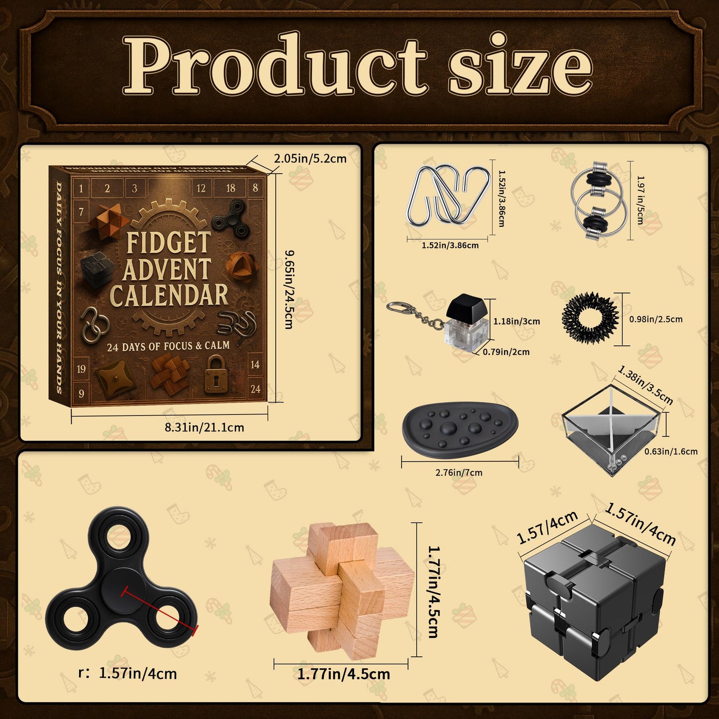 Rubypop Fidget Advent Calendar 2025, 24 Day Brain Teaser Christmas Countdown Wooden & Metal Puzzle Toys, Holiday Gifts for Kids Teens Adults - Medaid International