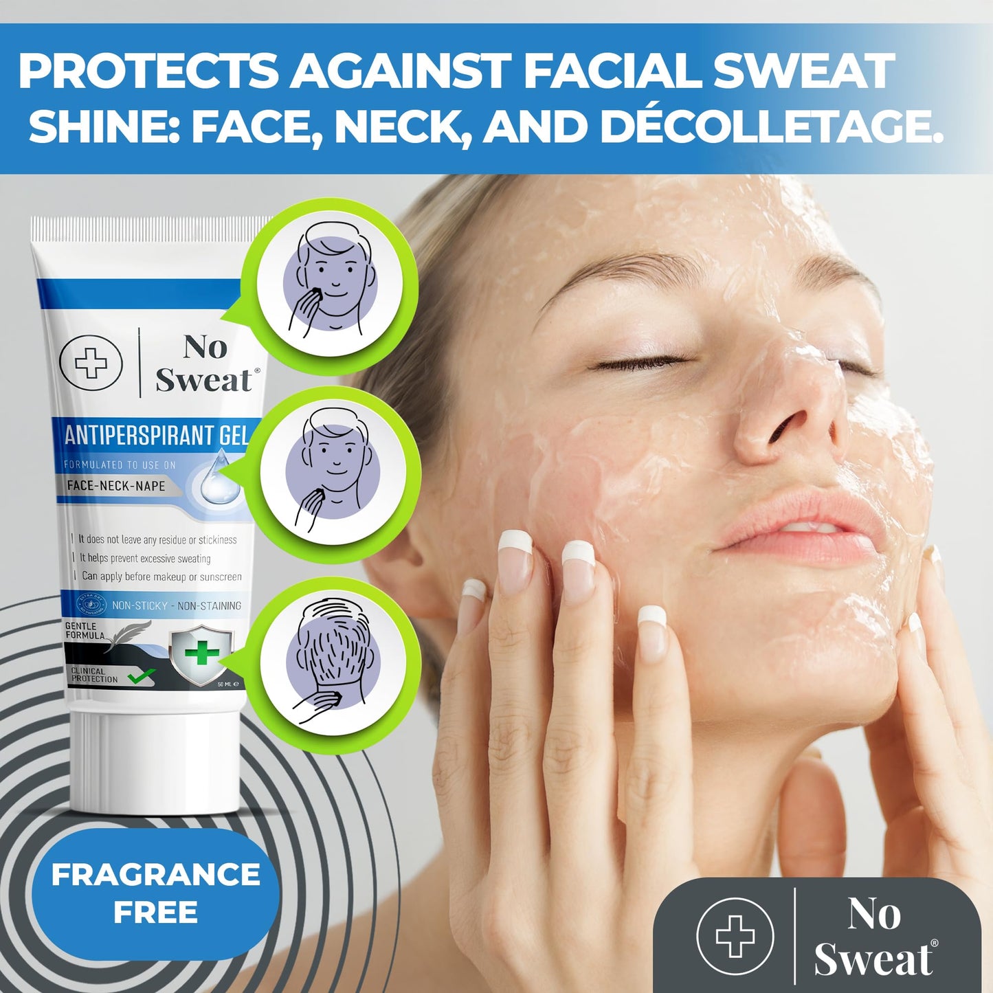 No Sweat Antiperspirant Gel 50 ML - Suitable Usage For Face-Neck-Nape Helps Prevent Excess Facial Sweating and Facial Shining-Suitable For Active Work and During Gym - Medaid International