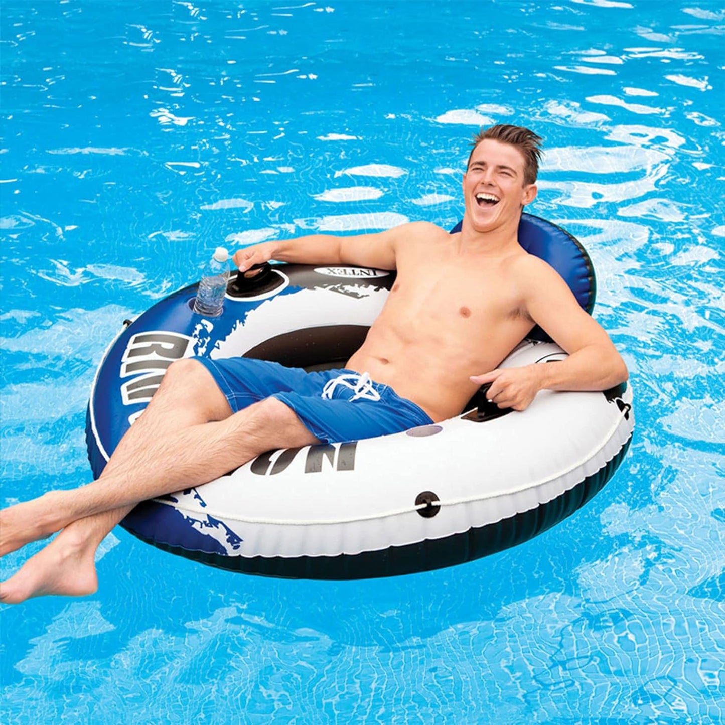 River Run Single Person Inflatable Floating Water Tube Raft with Built-In Backrest - Medaid