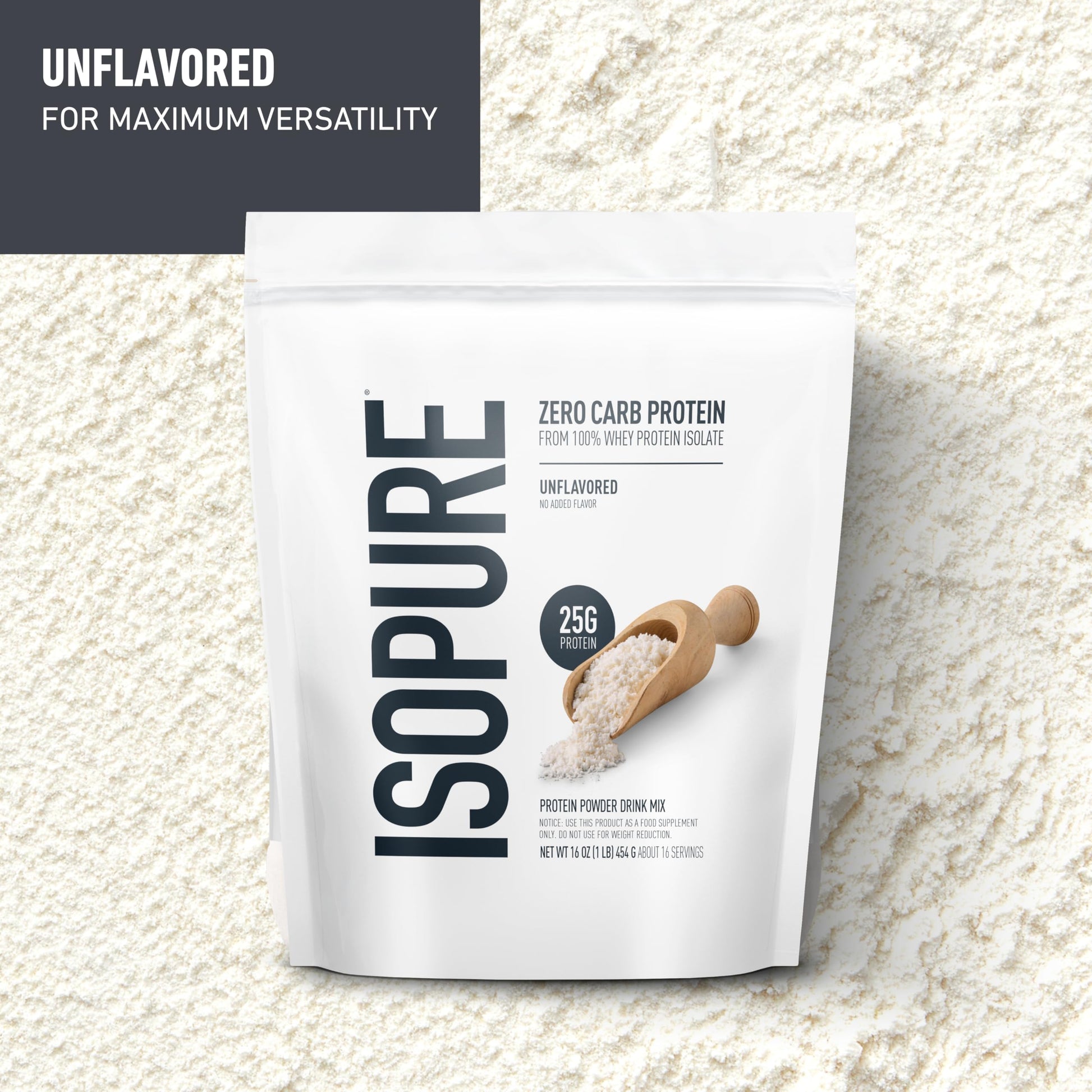 Isopure Zero Carb 100% Pure Whey Isolate Protein Powder, Lactose Free, Gluten Free, With Vitamins, Unflavored, 25g Protein Per Serving, 1 Lb, 16 Servings (Packaging May Vary) - Medaid International