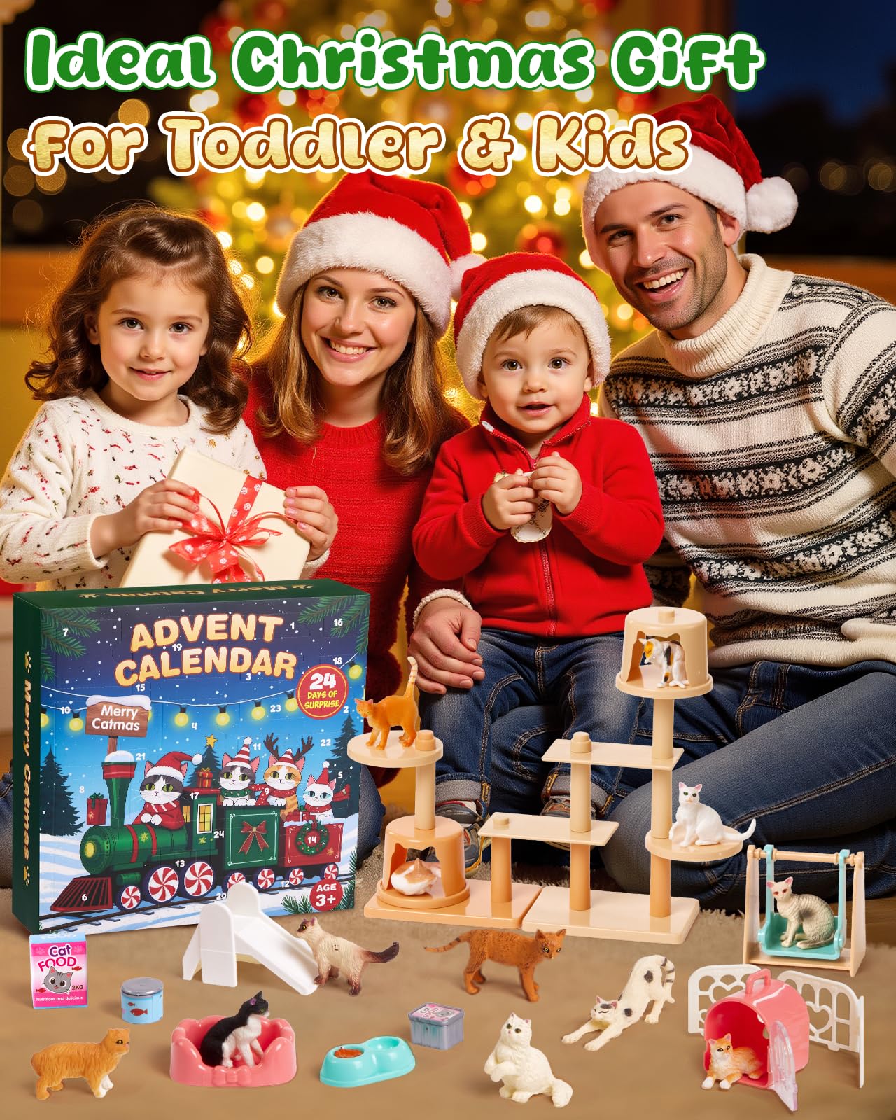 Leapio Cat Advent Calendar 2025, 24 Days Advent Calendar with 12 Figurines & Playground Accessories, Educational Gift for Kids Toddlers & Cat Lovers Boys Girls, Christmas Xmas Countdown Gift - Medaid International