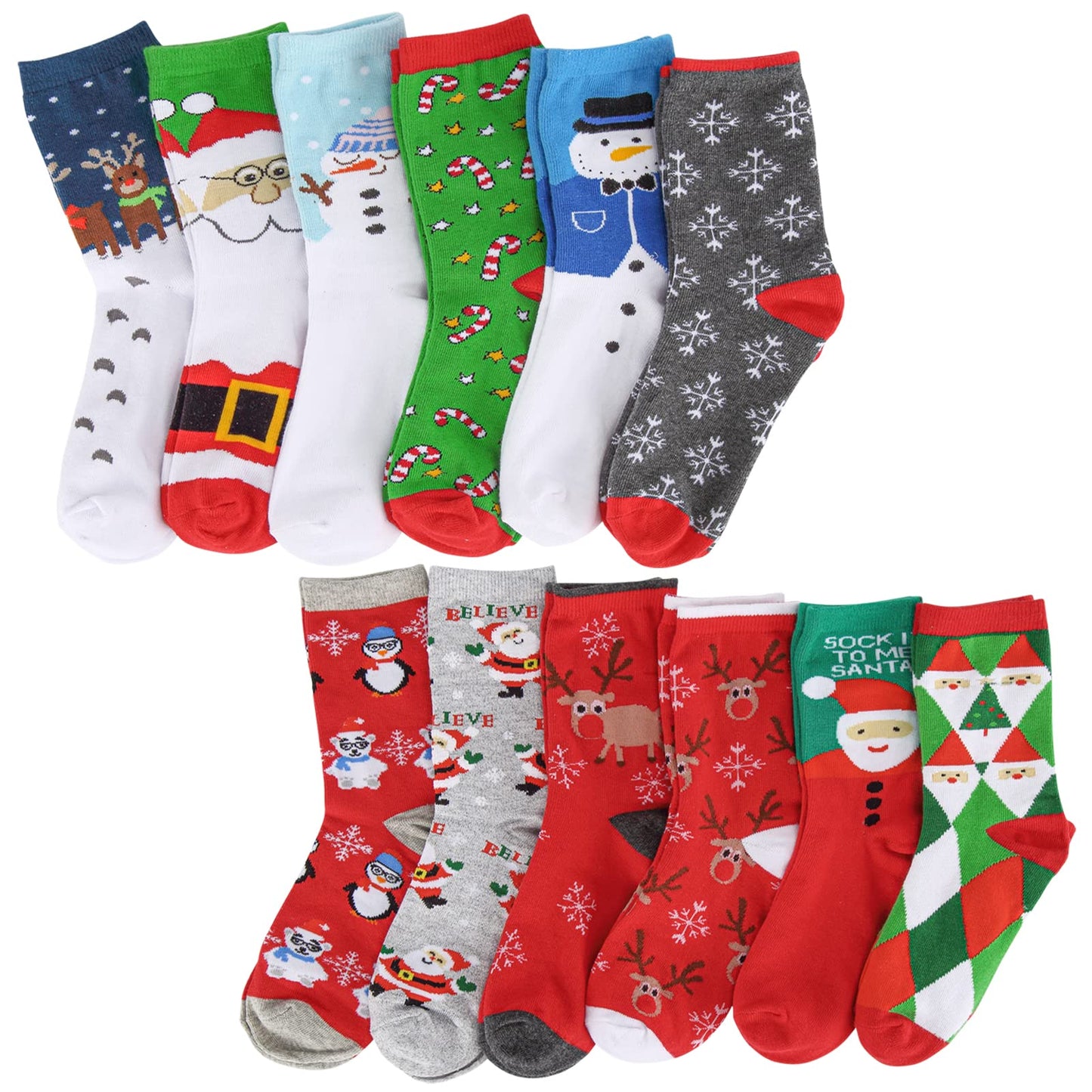 Twister.CK 12 Pairs Crew Christmas Holiday Socks，Cozy Funny Cotton Knit Xmas Soft Socks Winter Novelty Christmas Gift - Medaid International