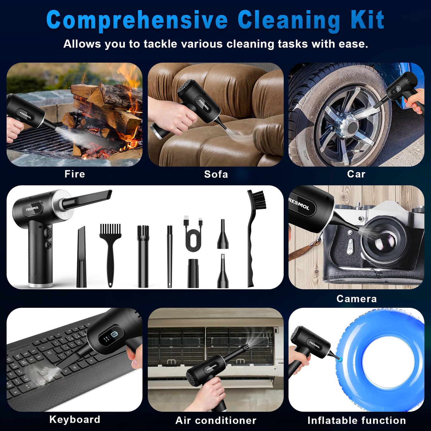 Compressed Air Duster-3 Gear Adjustable 100000RPM Electric Air Duster with LED Light, Rechargeable Cordless Air Blower for Keyboard Electric Devices Cleaning. Replaces Compressed Air Cans (Black) - Medaid International