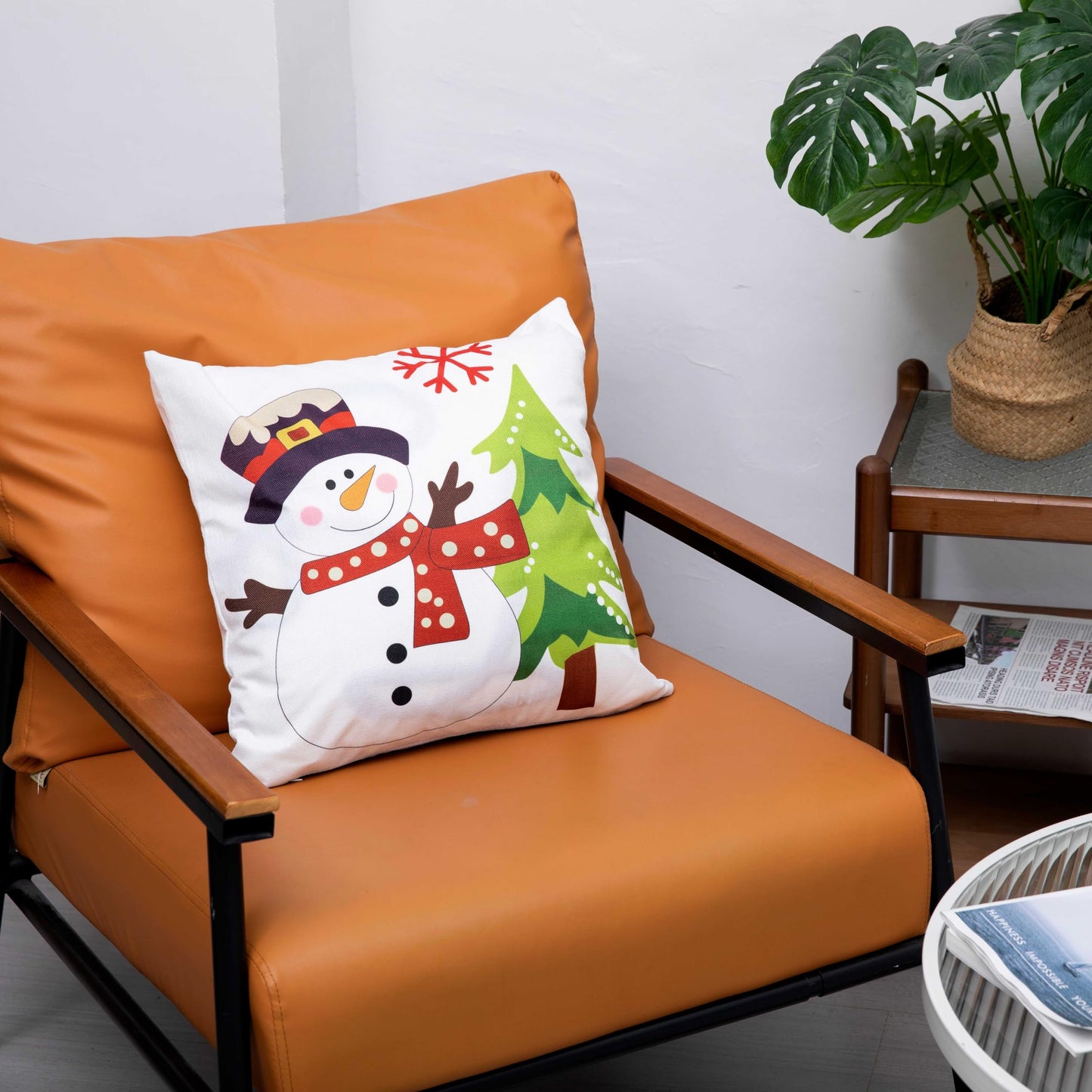 Christmas Snowman Pillow Cover Festive Winter Cushion Case with Tree and Snowflake for Sofa and Living Room - Medaid International
