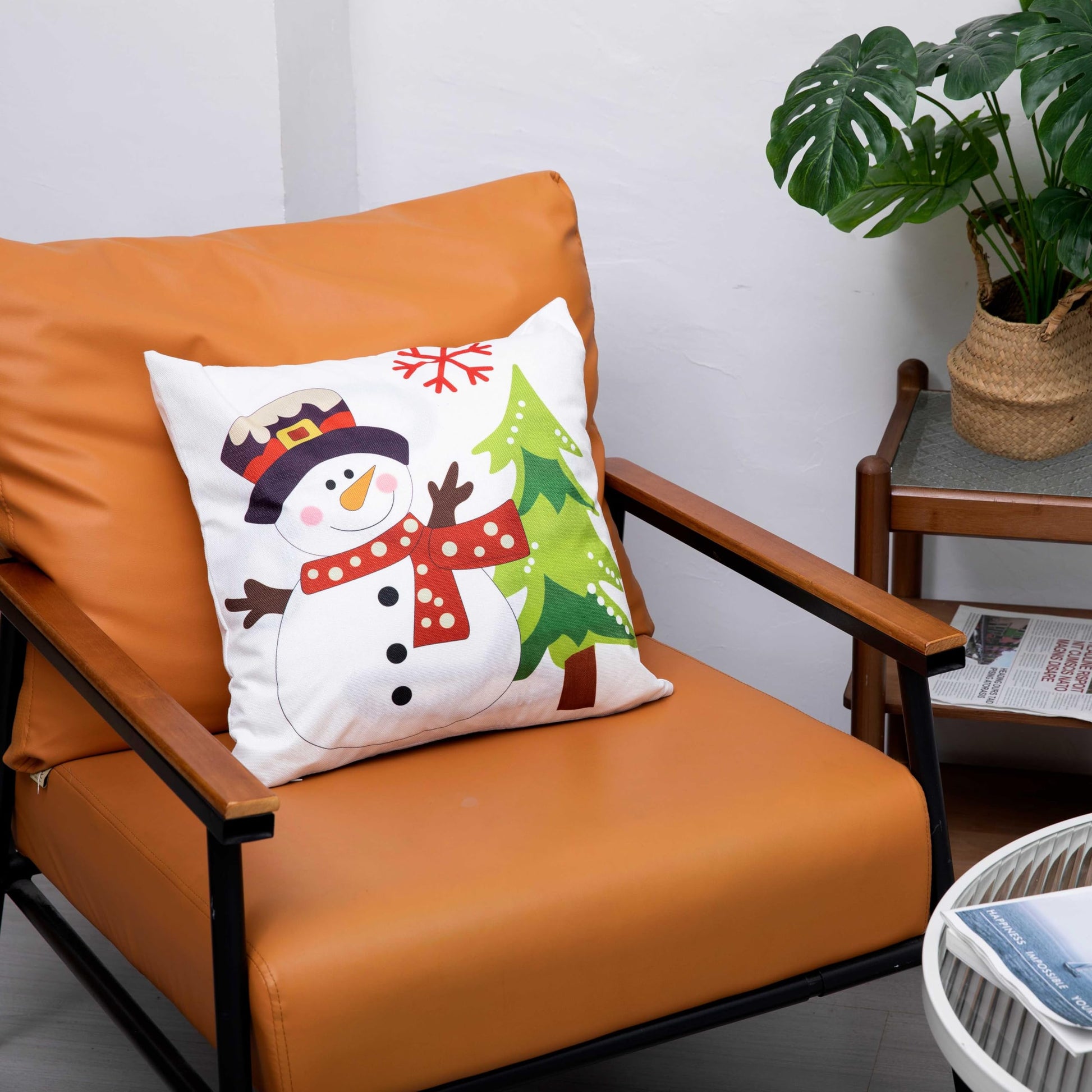 Christmas Snowman Pillow Cover Festive Winter Cushion Case with Tree and Snowflake for Sofa and Living Room - Medaid International