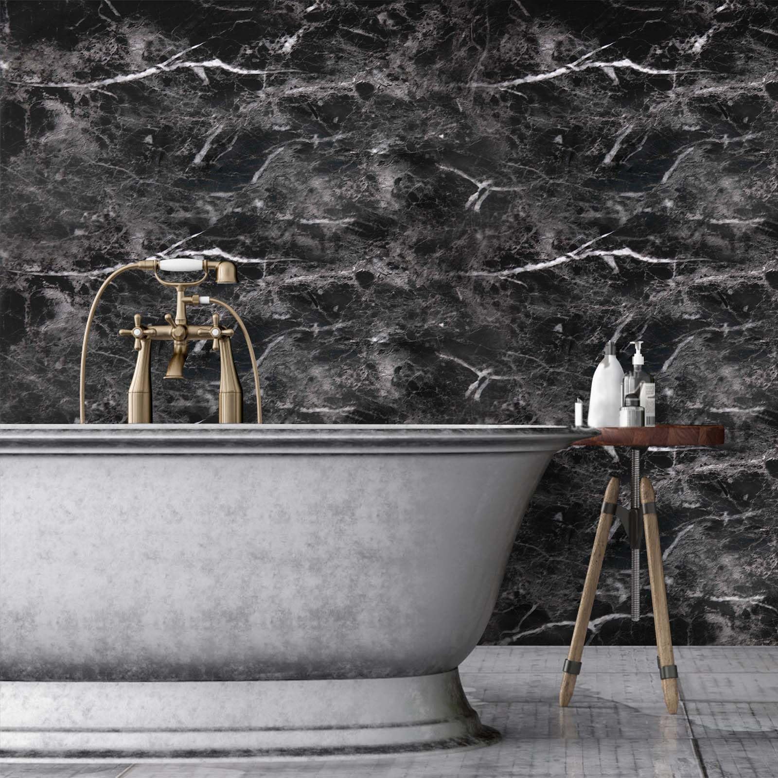 Abyssaly Black Marble Contact Paper Granite Peel and Stick Wallpaper for Countertop Self-Adhesive Waterproof Thicken Wallpaper Kitchen Bathroom and Furniture 11.8" X 78.7" - Medaid International