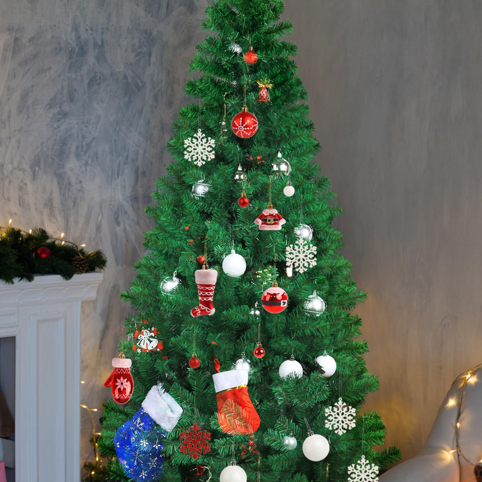 CCINEE 6ft Pine Artificial Christmas Green Half Tree Easy-Assembly with Solid Metal Stand for Wall Xmas Themed Party Decoration Indoor Outdoor Living Room Decor - Medaid International