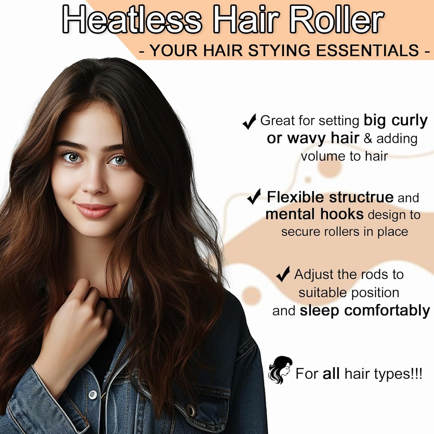 Heatless Hair Curler Overnight Curls Blowout Rods Headband No Heat Curlers to Sleep in Large Rods Hair Rollers Blowout Look for Short Hair Styling Tools Silk Hair Wrap Curling Set (Black, Regular) - 4 pcs - Medaid International