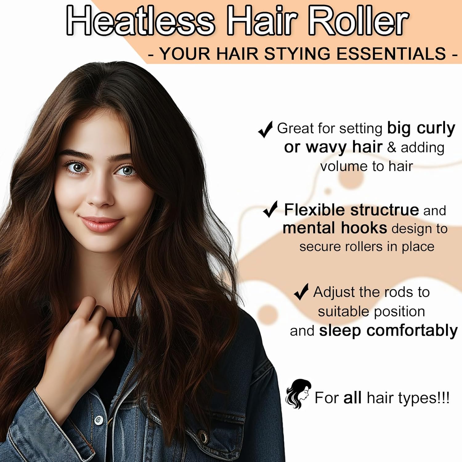 Heatless Hair Curler Overnight Curls Blowout Rods Headband No Heat Curlers to Sleep in Large Rods Hair Rollers Blowout Look for Short Hair Styling Tools Silk Hair Wrap Curling Set (Black, Regular) - 4 pcs - Medaid International