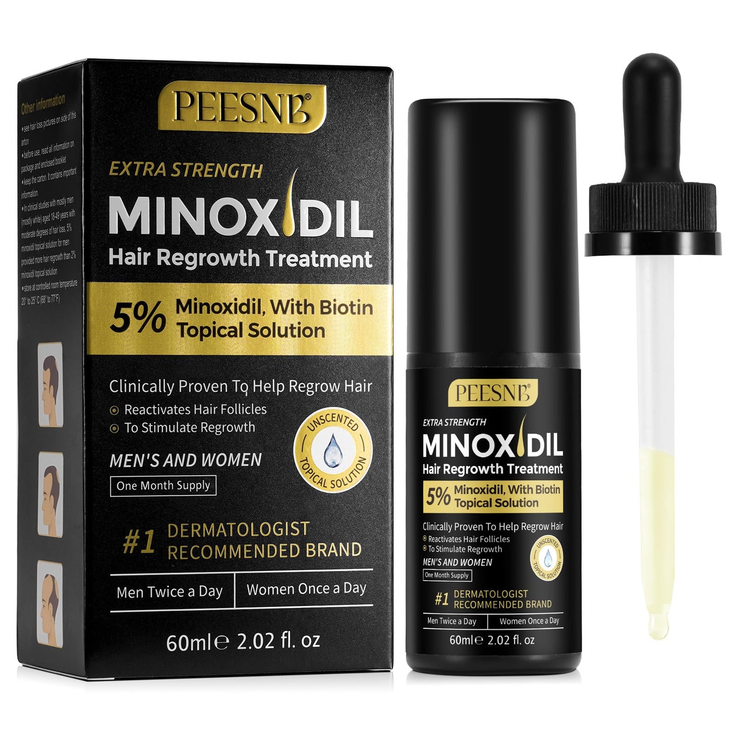 5% Minoxidil for Men and Women Hair Growth Serum, Biotin Hair Growth, Hair Regrowth Treatment for Scalp Hair Loss Hair Thinning for Thicker Longer Fuller Healthier Hair (Pack of 1) - Medaid International
