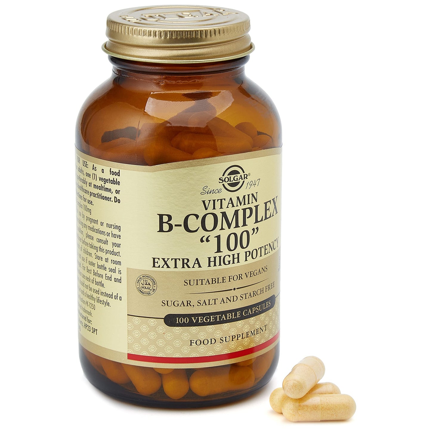 Solgar B-Complex "100", 100 Vegetable Capsules - Nervous System Support - Supports Energy Metabolism - Non-GMO, Vegan, Gluten Free, Dairy Free, Kosher - 100 Servings - Medaid International