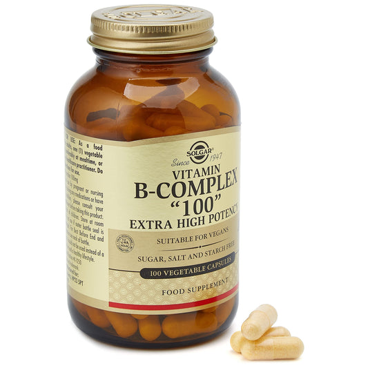 Solgar B-Complex "100", 100 Vegetable Capsules - Nervous System Support - Supports Energy Metabolism - Non-GMO, Vegan, Gluten Free, Dairy Free, Kosher - 100 Servings - Medaid International