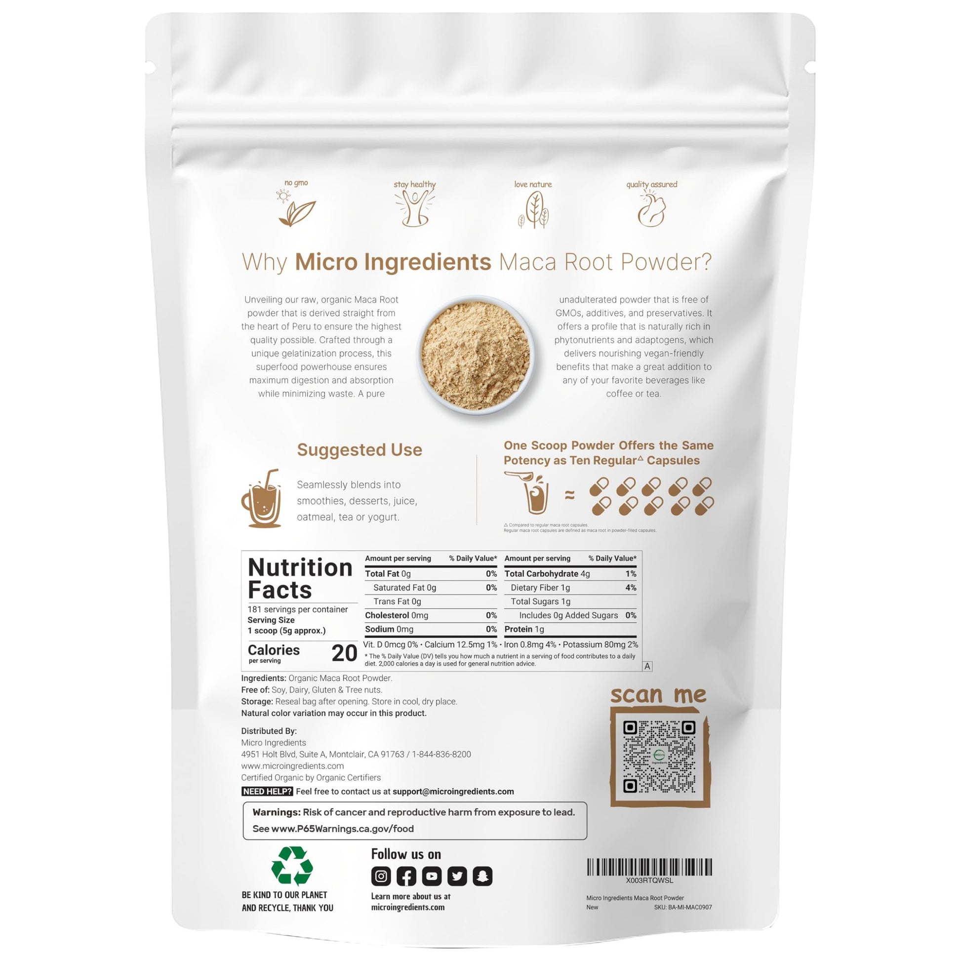 Organic Maca Root Powder, 2 Pound, Gelatinized for Better Absorption, Rich in Antioxidants, Help Energy, Stamina, Endurance, Strength and Immune System, No GMOs, Vegan Friendly and Peru Origin - Medaid International
