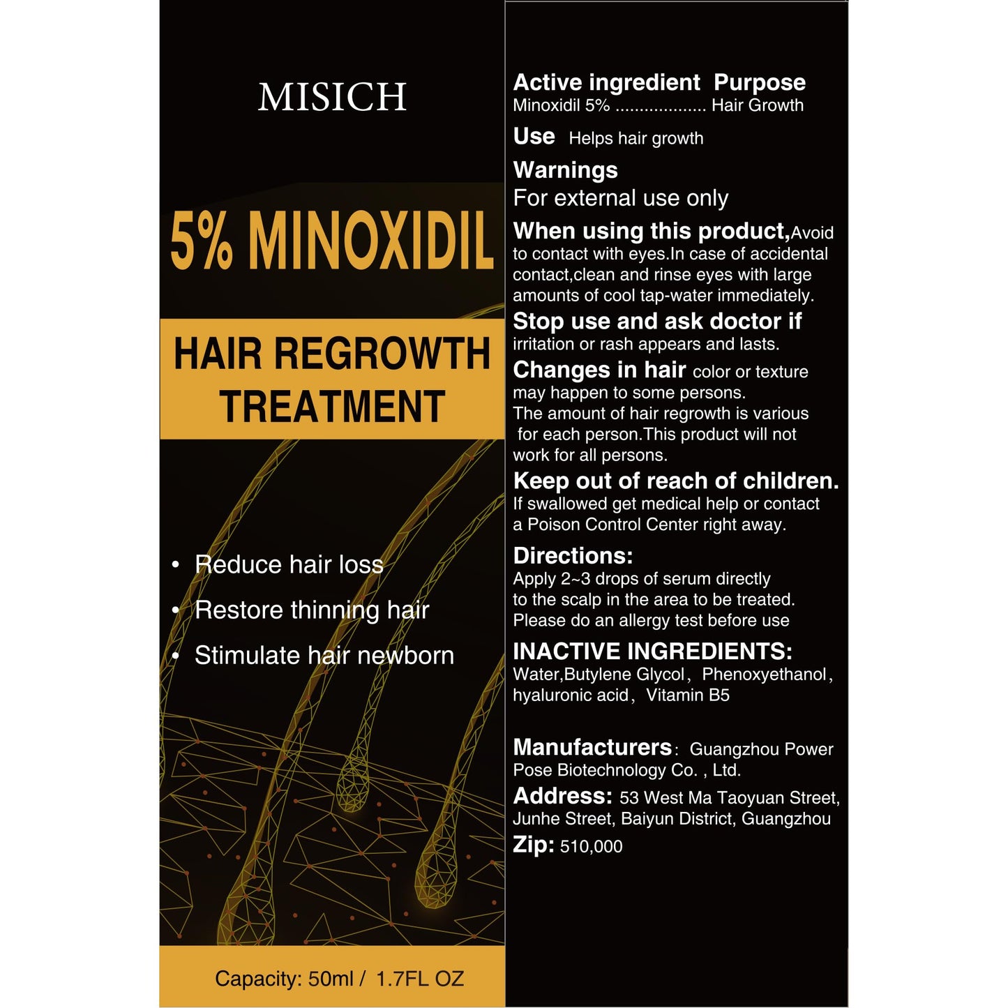5% Minoxidil for Men and Women, Biotin Hair Growth Serum Oil, Natural Hair Loss Regrowth Treatment for Thicker, Fuller Hair 50ml - Medaid International