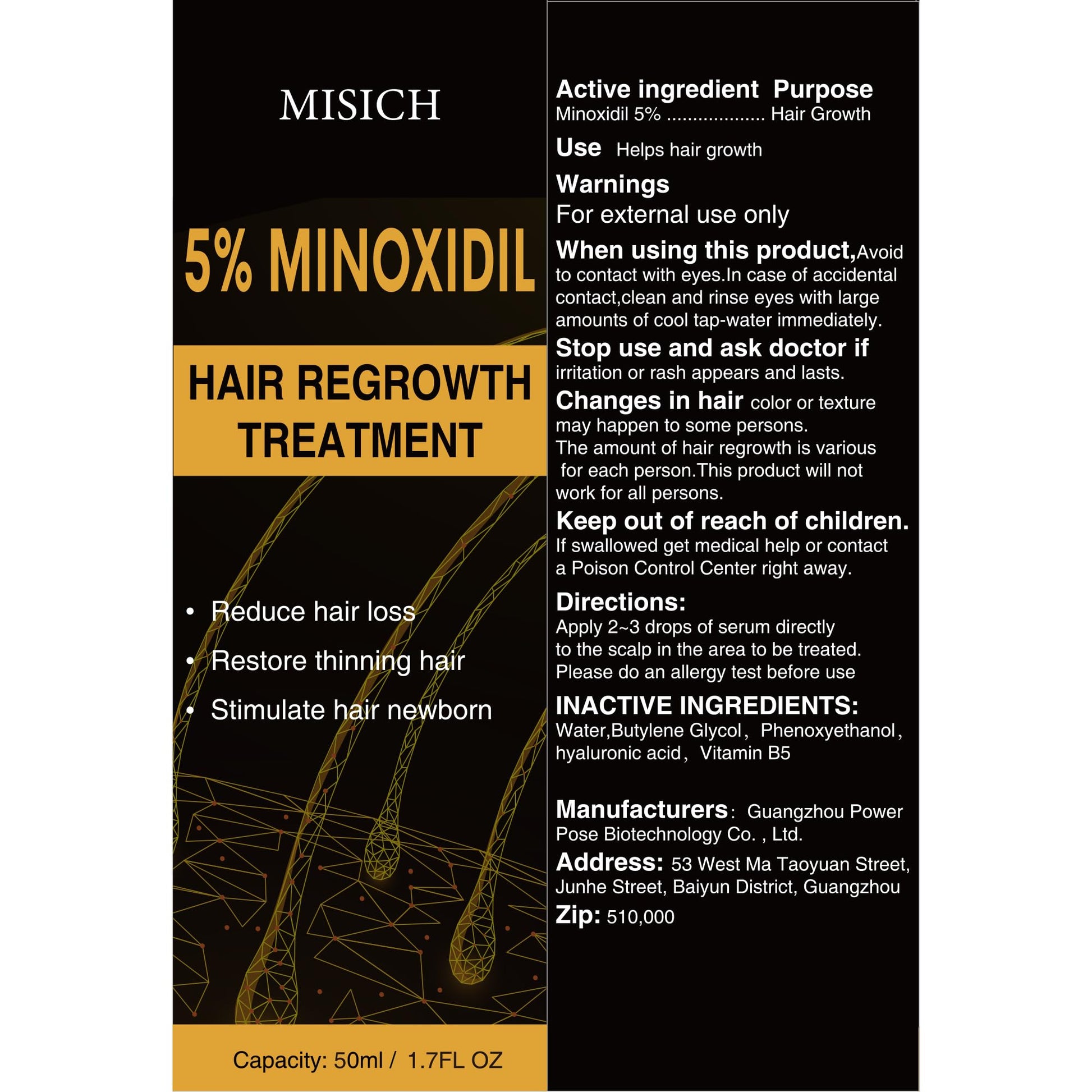 5% Minoxidil for Men and Women, Biotin Hair Growth Serum Oil, Natural Hair Loss Regrowth Treatment for Thicker, Fuller Hair 50ml - Medaid International