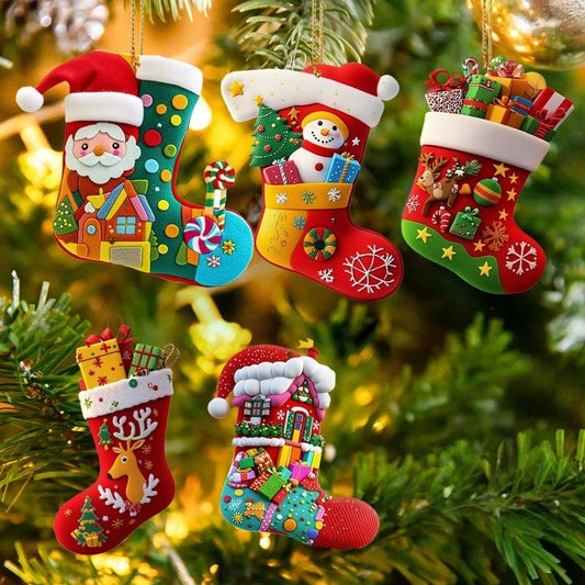 5PCS/1Set Santa Red Christmas Socks Hanging Ornaments - for Home Indoor, Outdoor & Winter Festivities | Decor for Christmas Tree, Fireplace & Family Gatherings - Medaid International